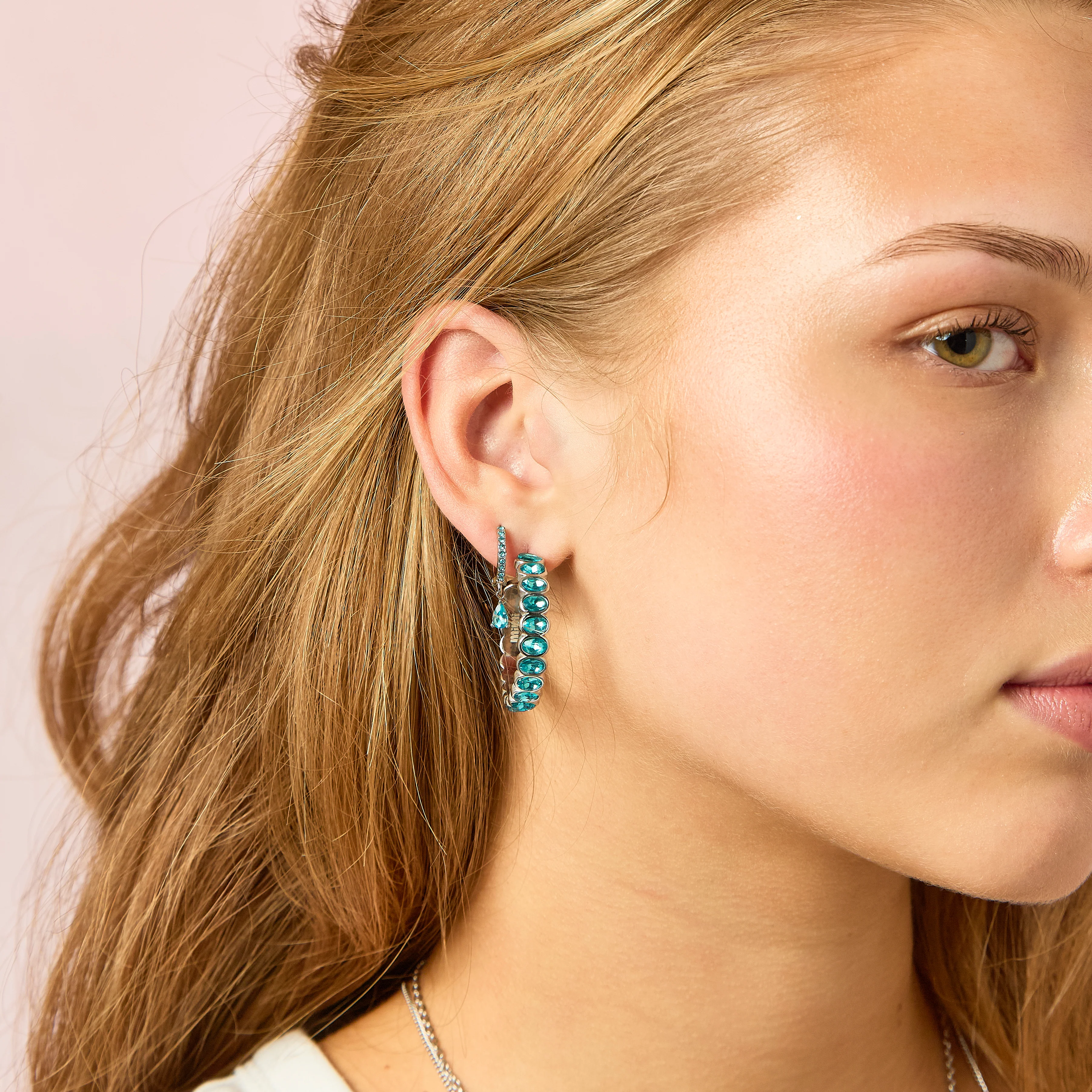 Ottillie Silver Turquoise Raindrop Huggie Earrings - Image 3