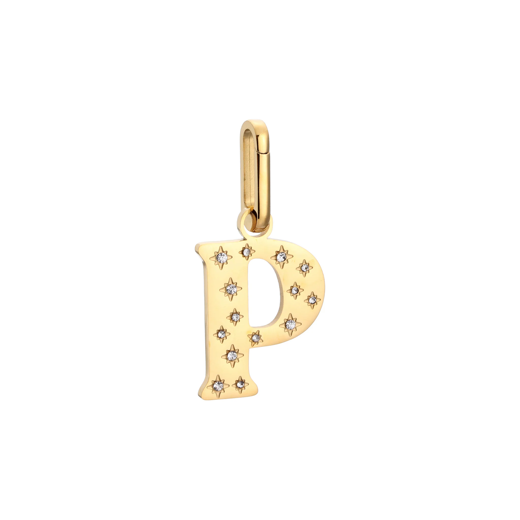 P Minnie Gold Crystal Star Letter Charm