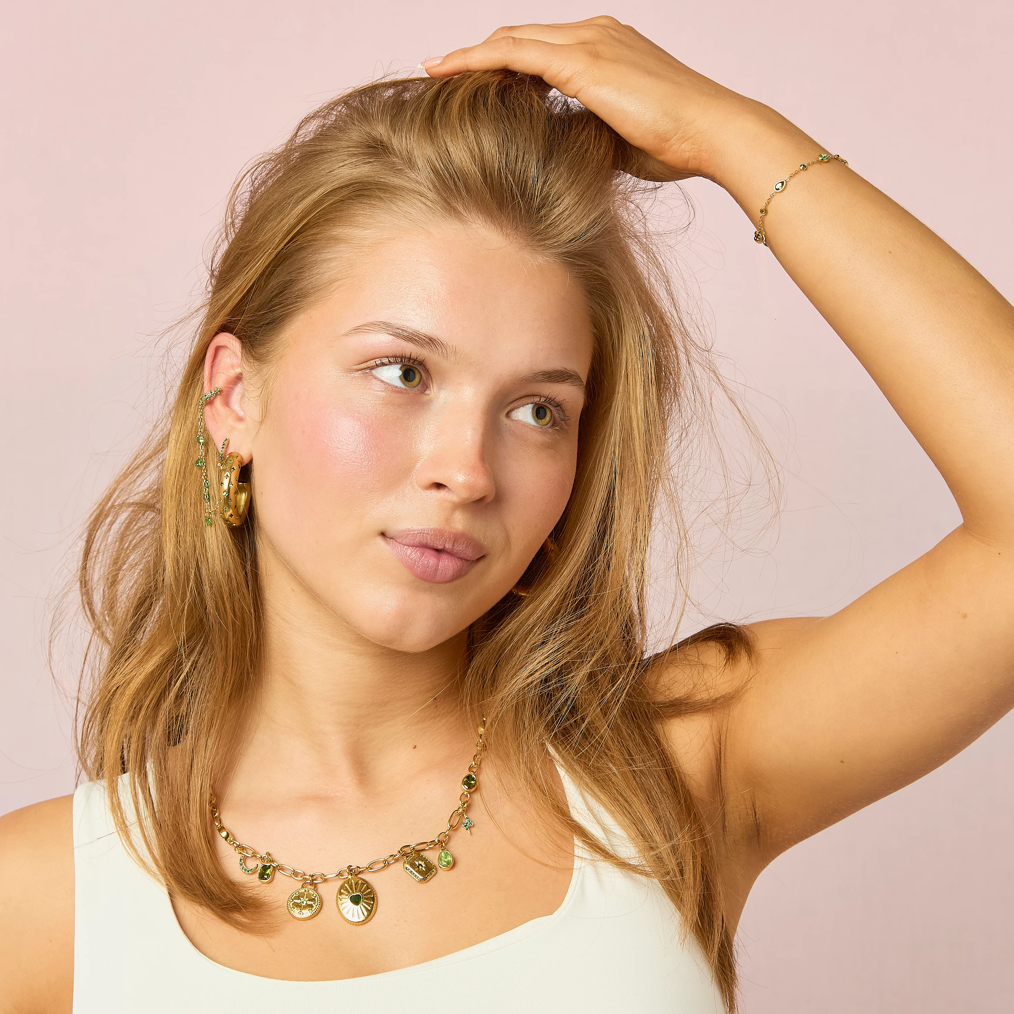 Petra Gold Multi-Green Chunky Star Hoops - Image 2