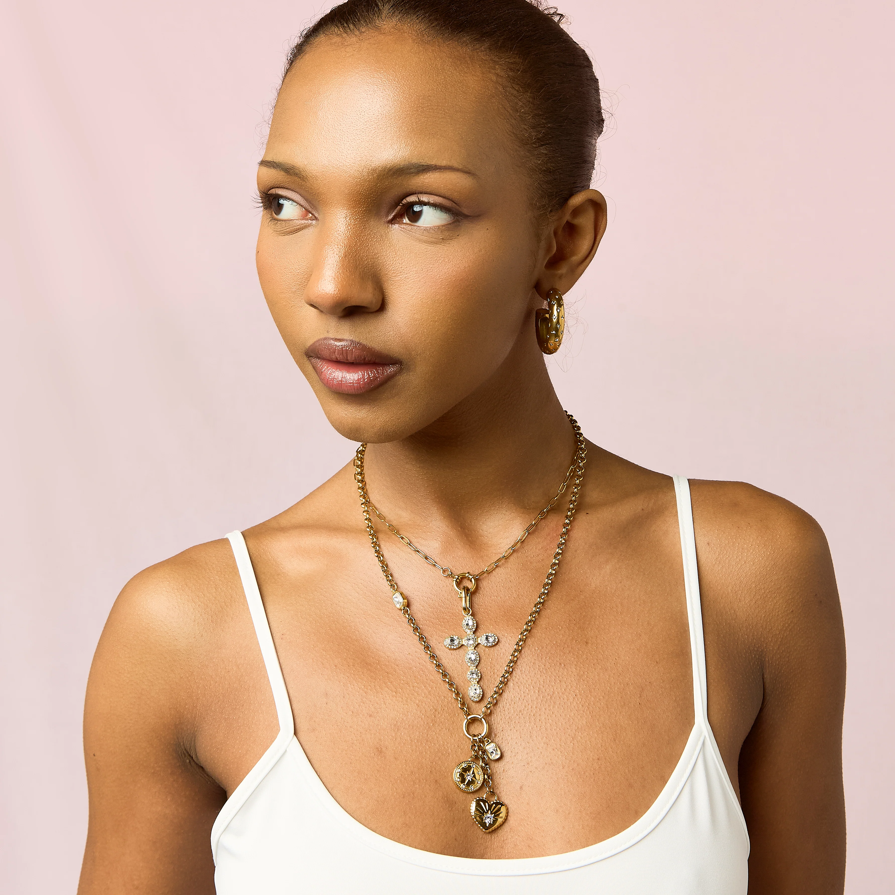 Phoebe Gold Crystal Cross Pendant Charm - Image 2