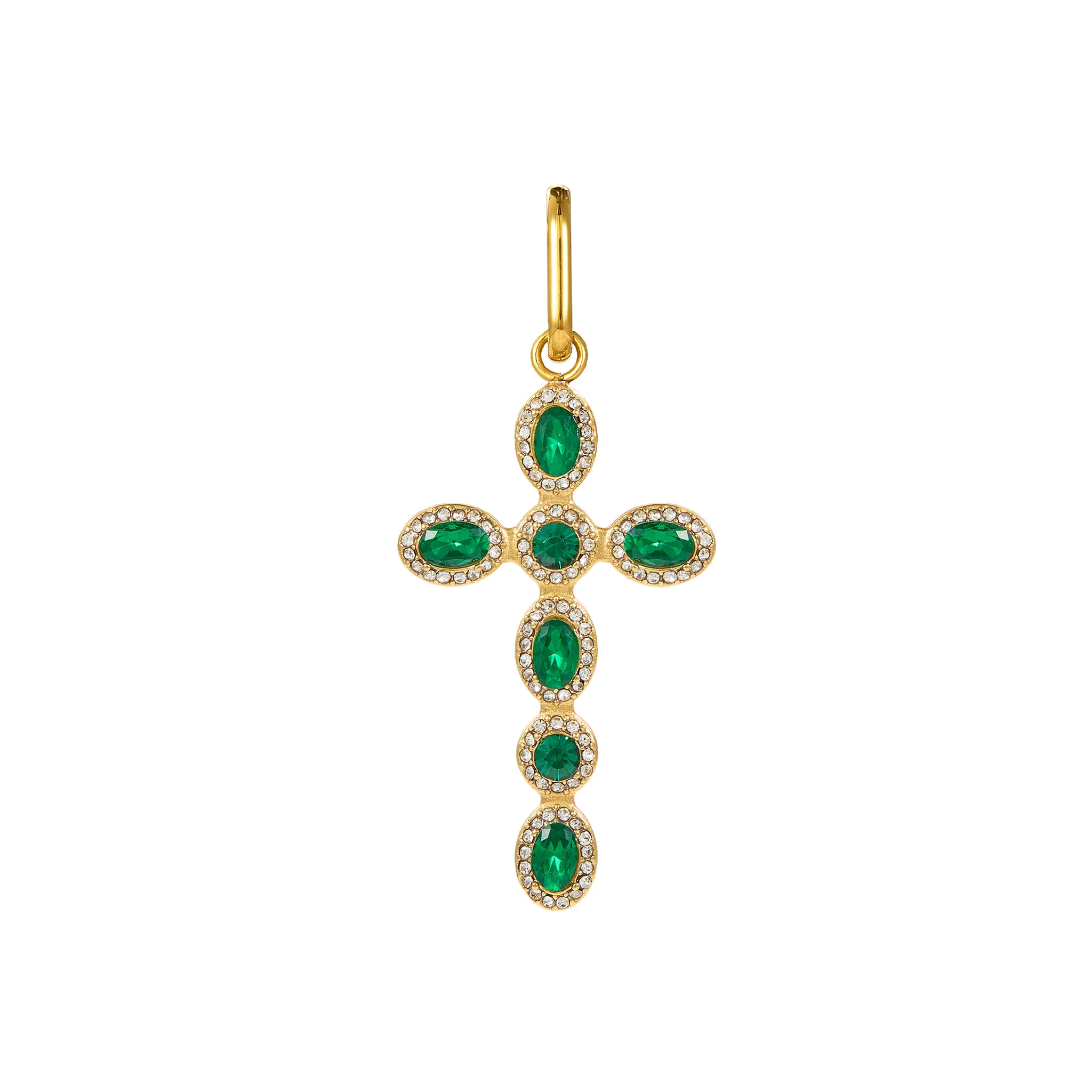 Phoebe Gold Green Cross Pendant Charm