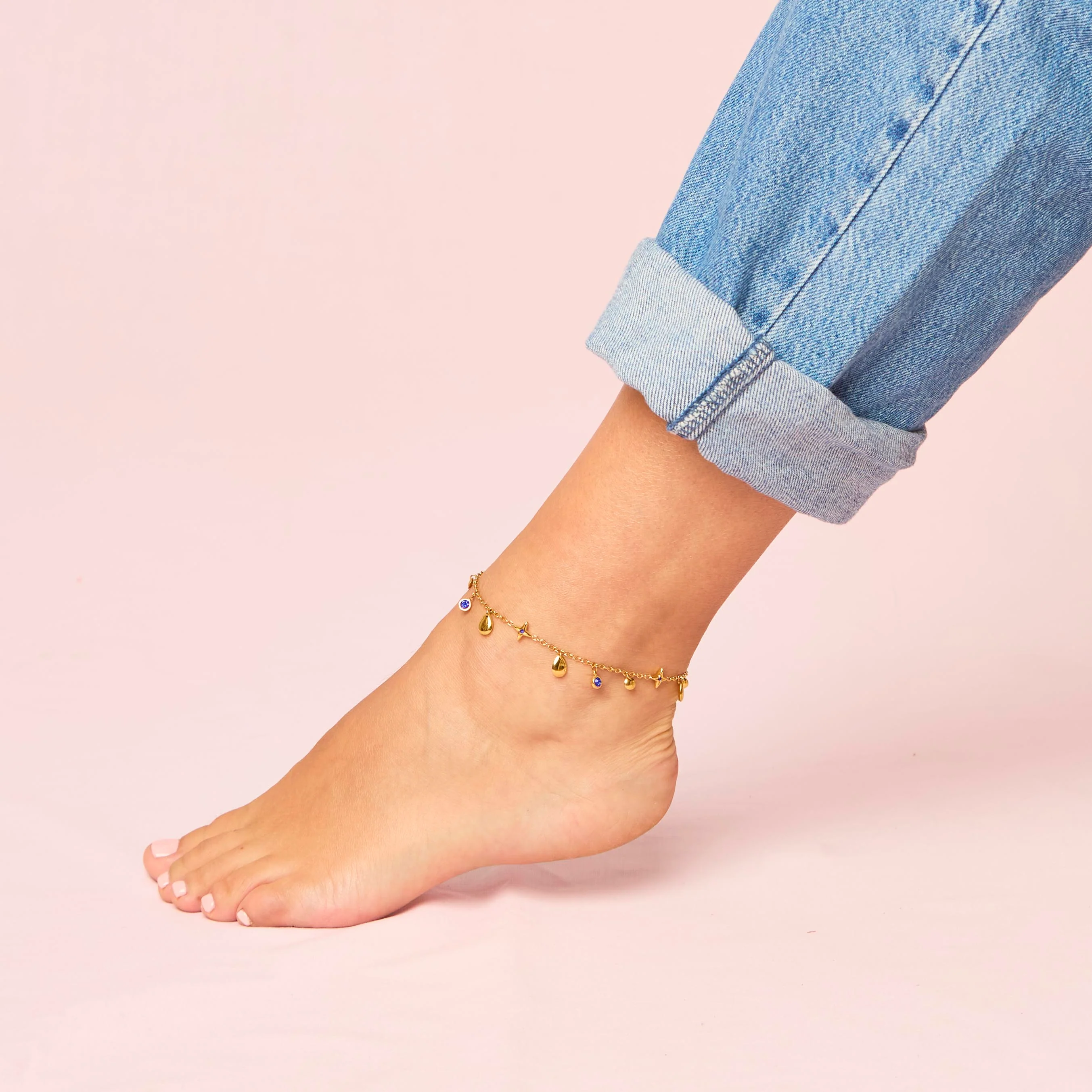 Poppy Gold Blue Star Anklet - Image 2
