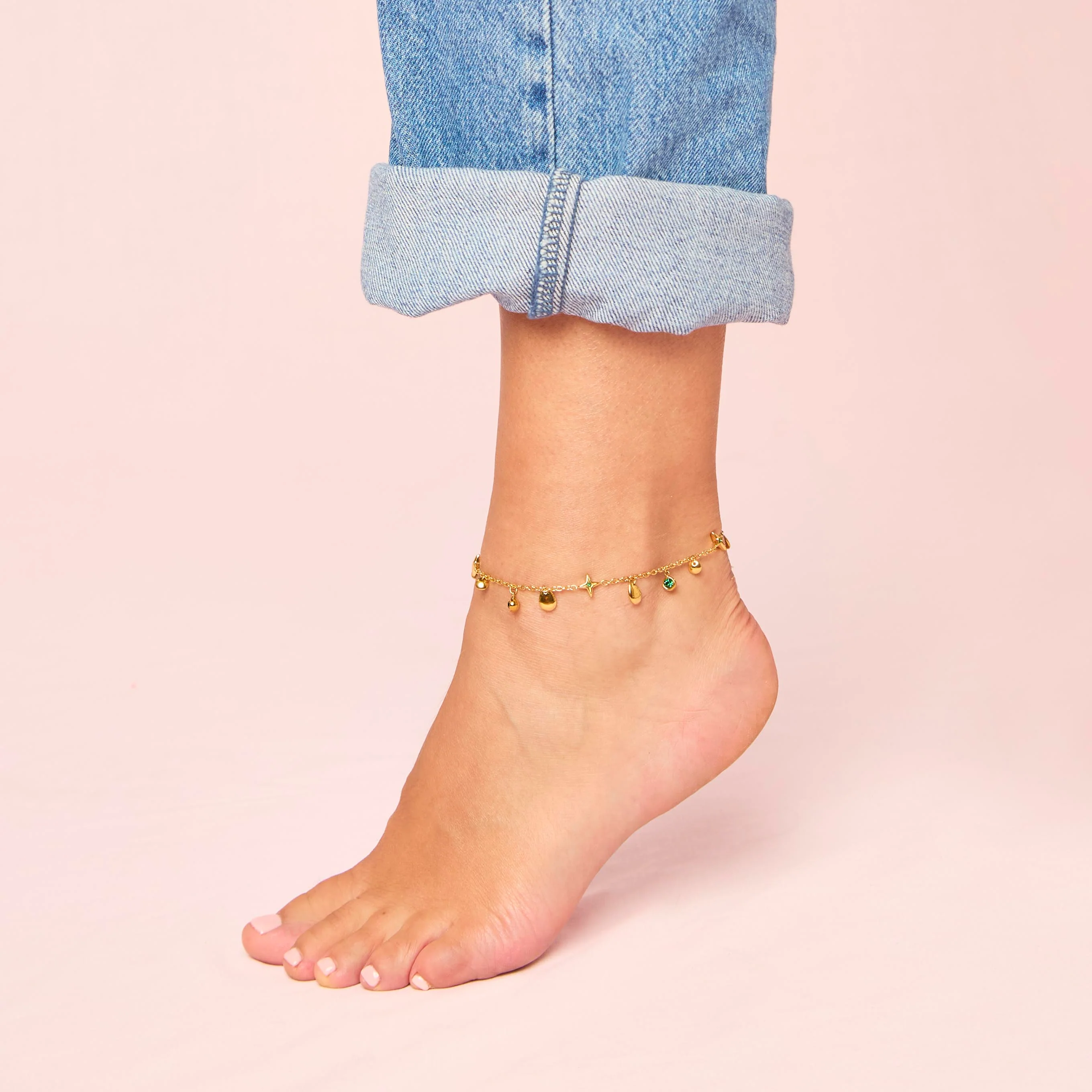 Poppy Gold Green Star Anklet - Image 2