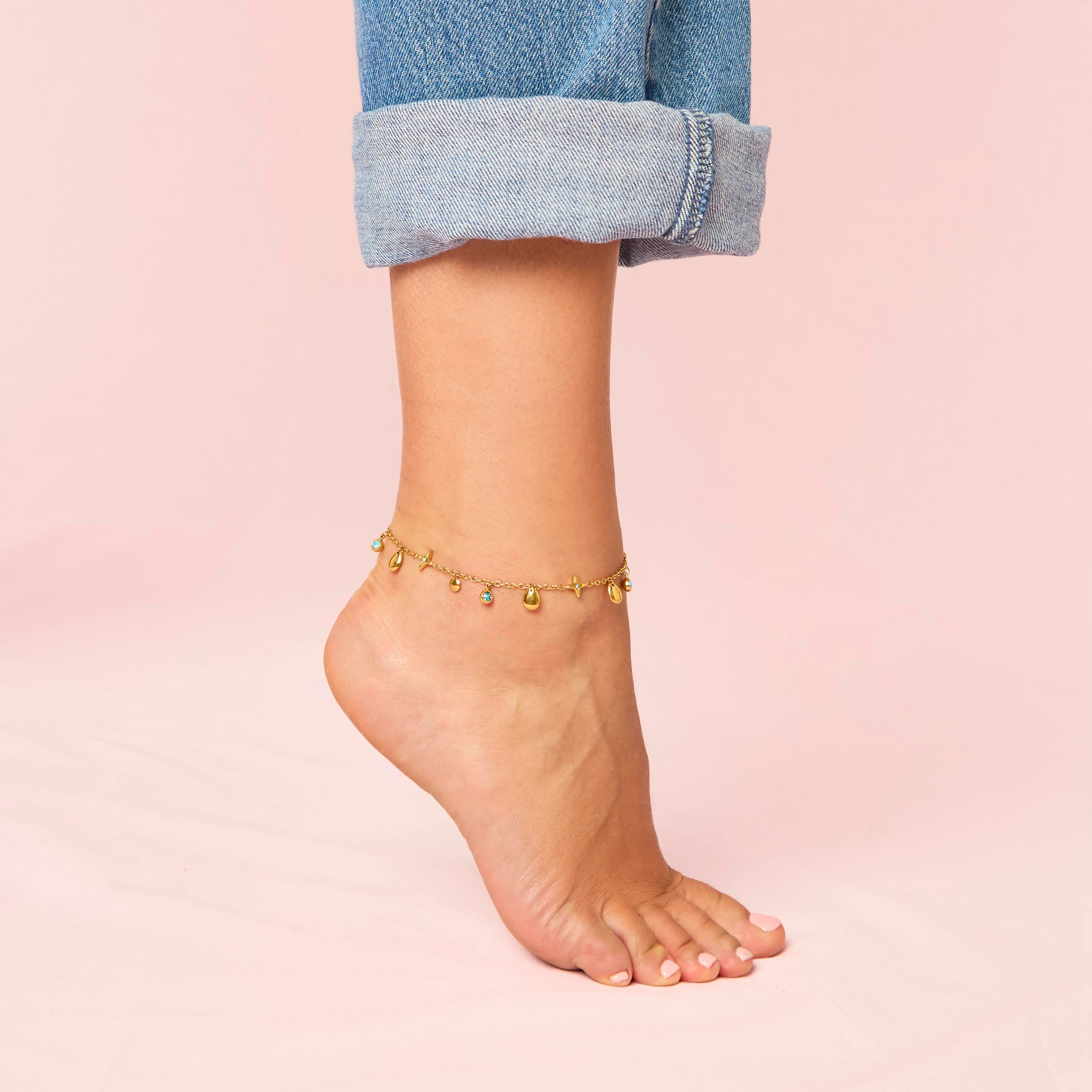 Poppy Gold Turquoise Star Anklet - Image 2