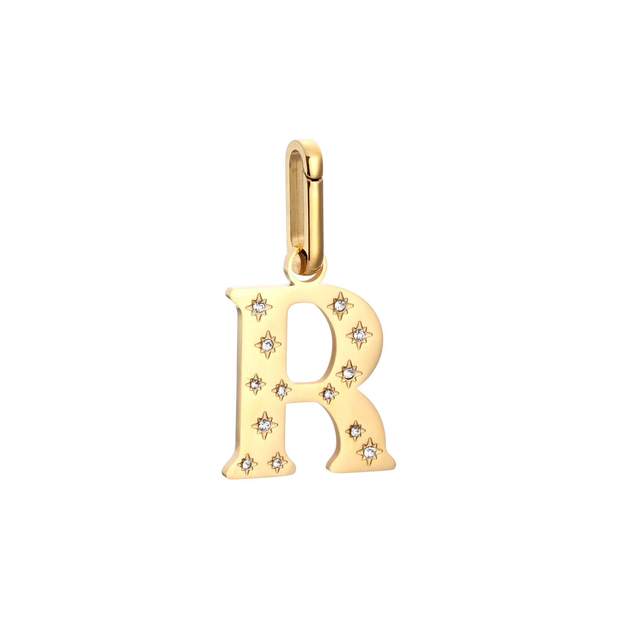 R Minnie Gold Crystal Star Letter Charm