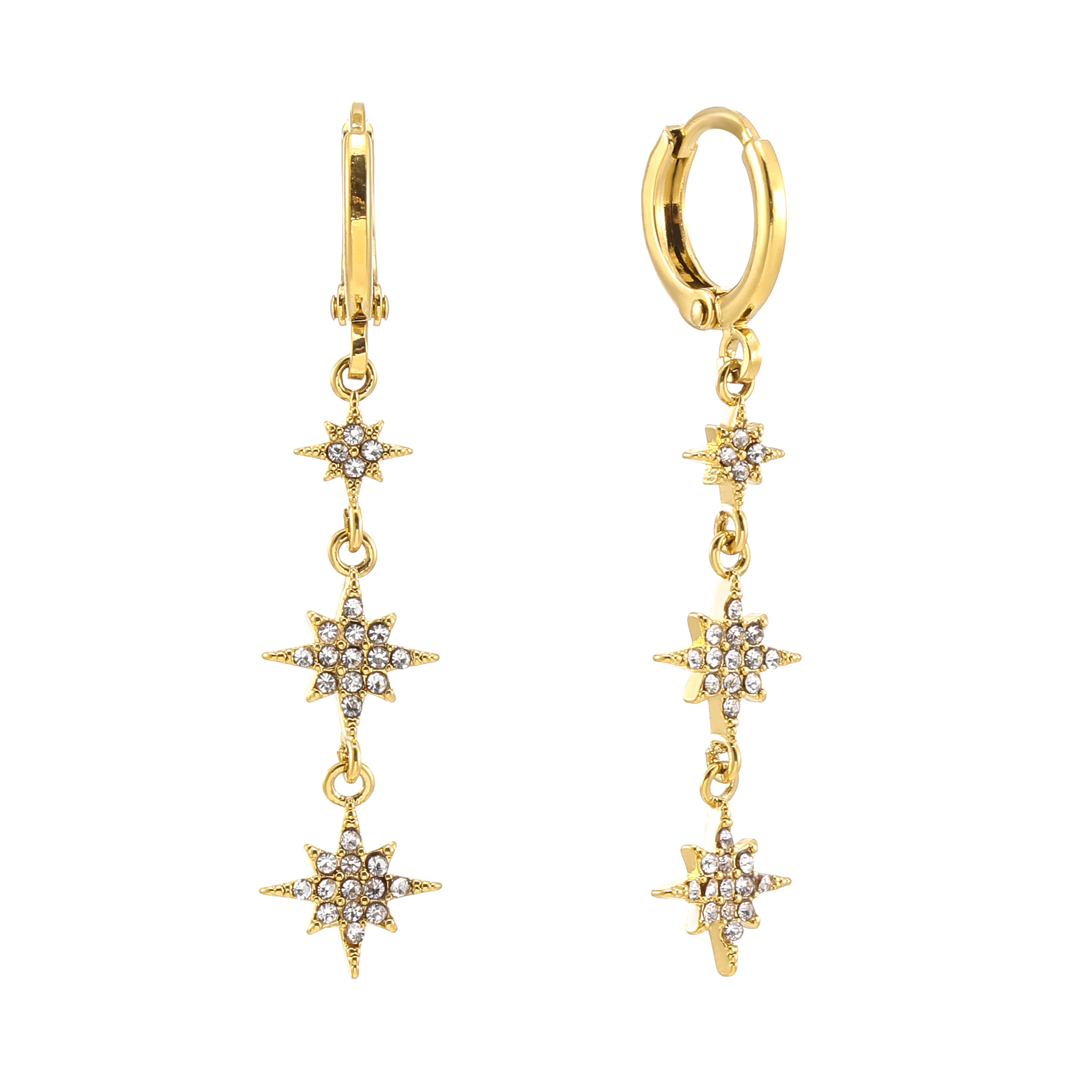 Romilly Gold Crystal Droplet Star Huggie Earrings