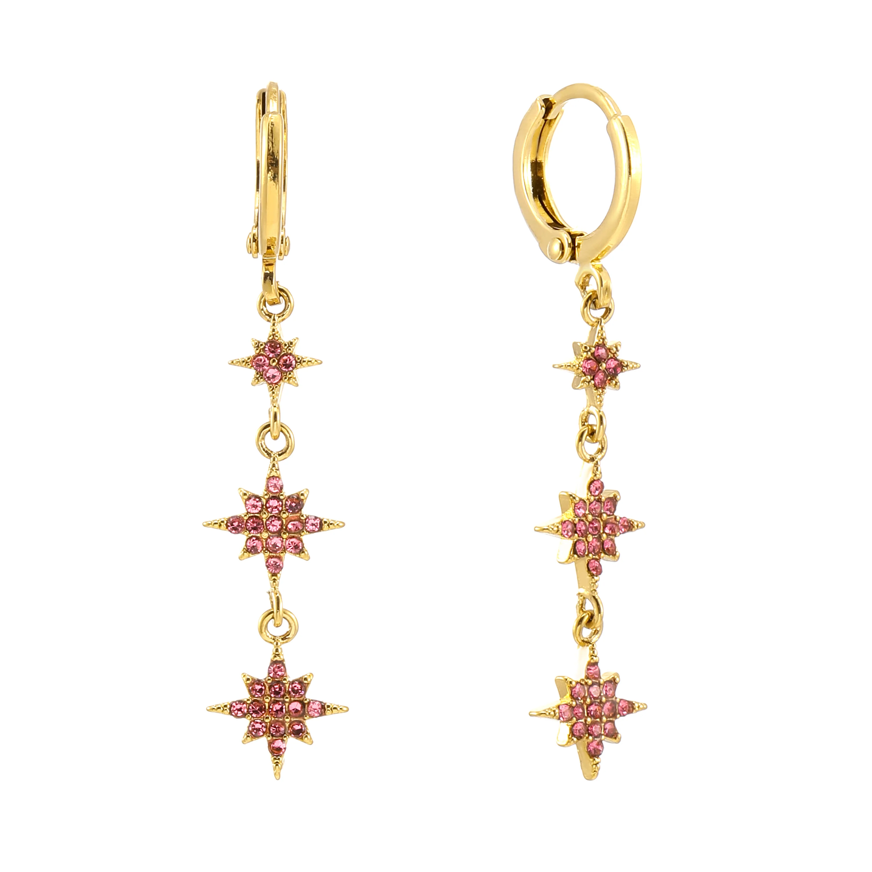 Romilly Gold Pink Droplet Star Huggie Earrings