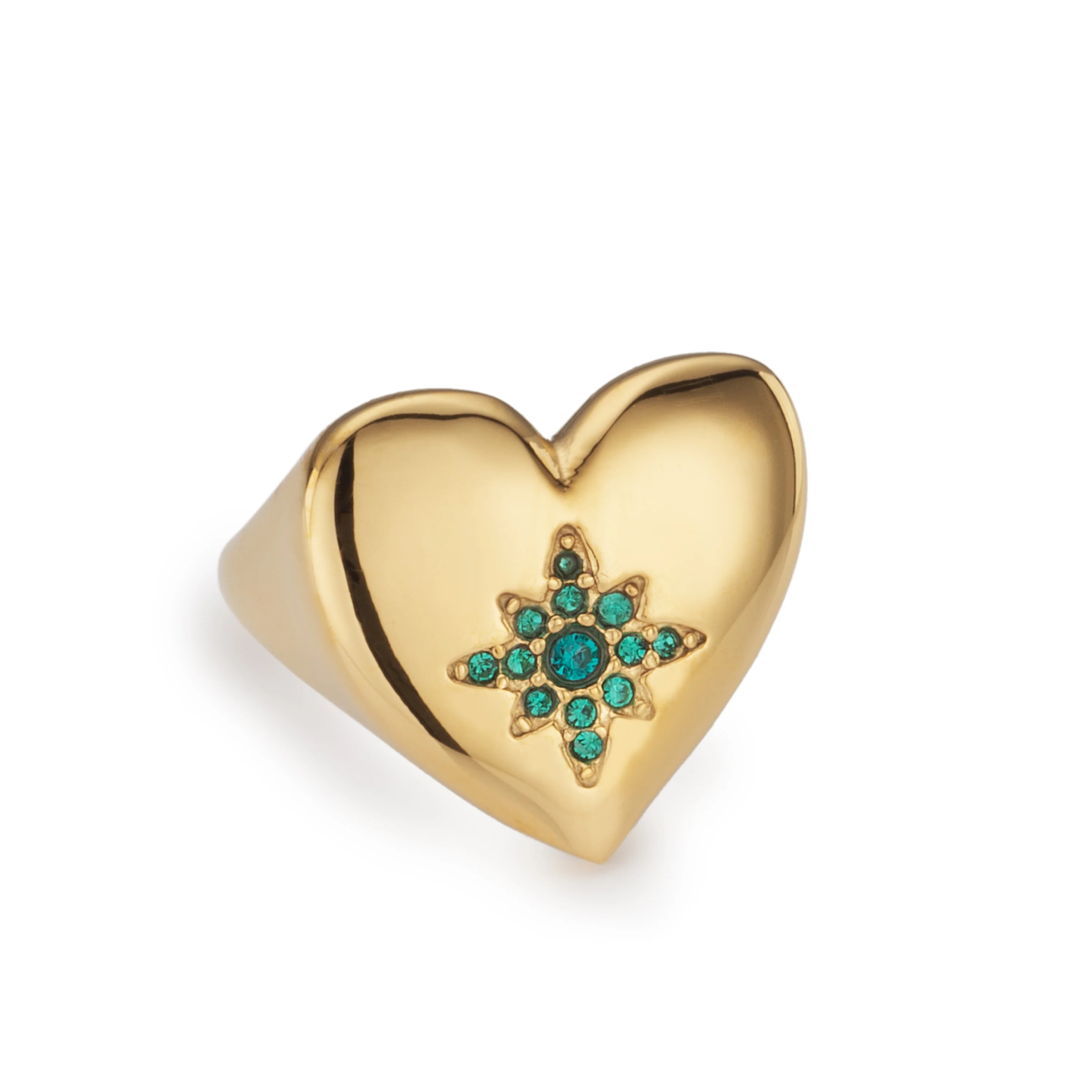 Ruby Gold Green Chunky Heart Ring - Image 3