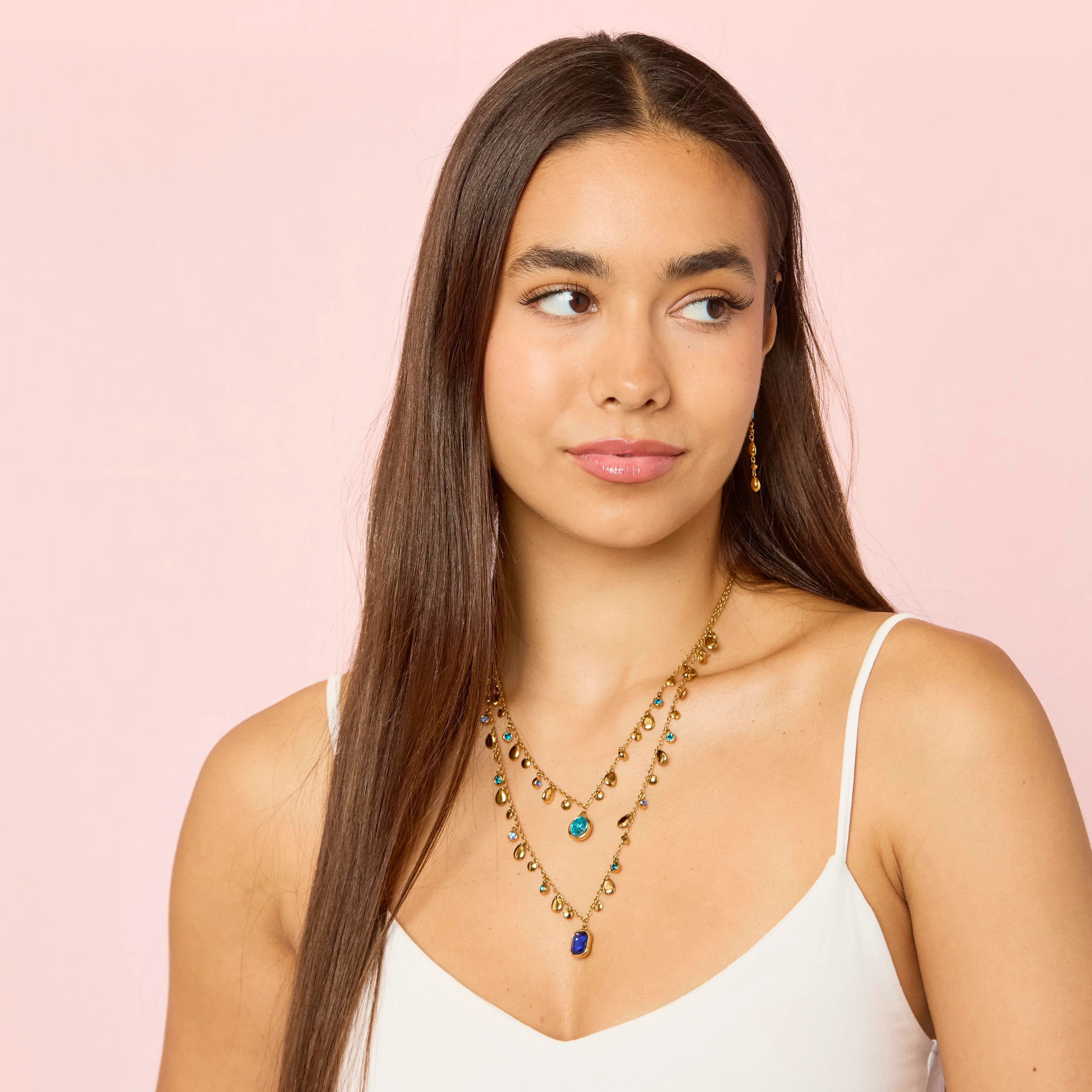 Savannah Gold Blue Droplet Stacking Necklace - Image 4
