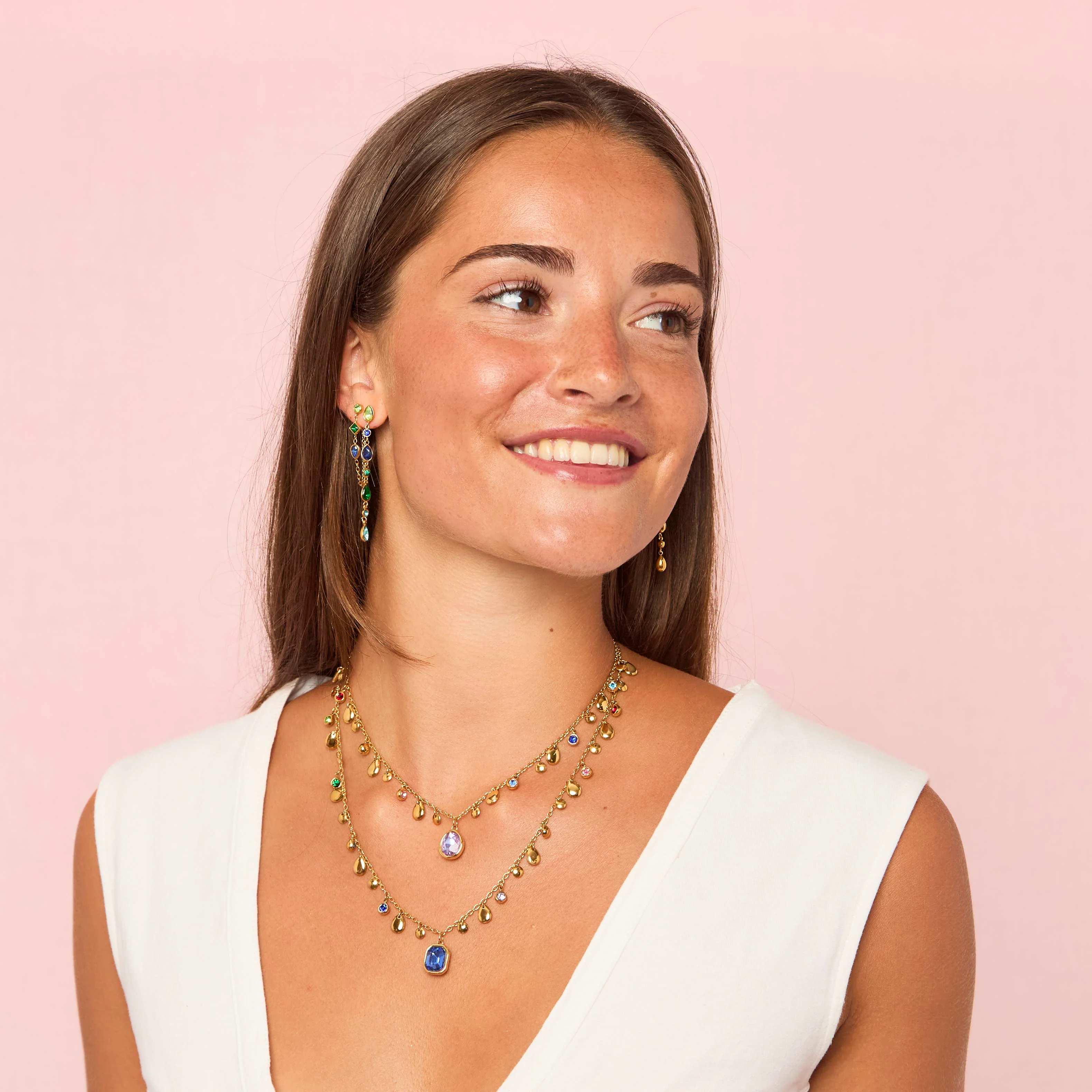 Savannah Gold Rainbow Droplet Stacking Necklace - Image 2