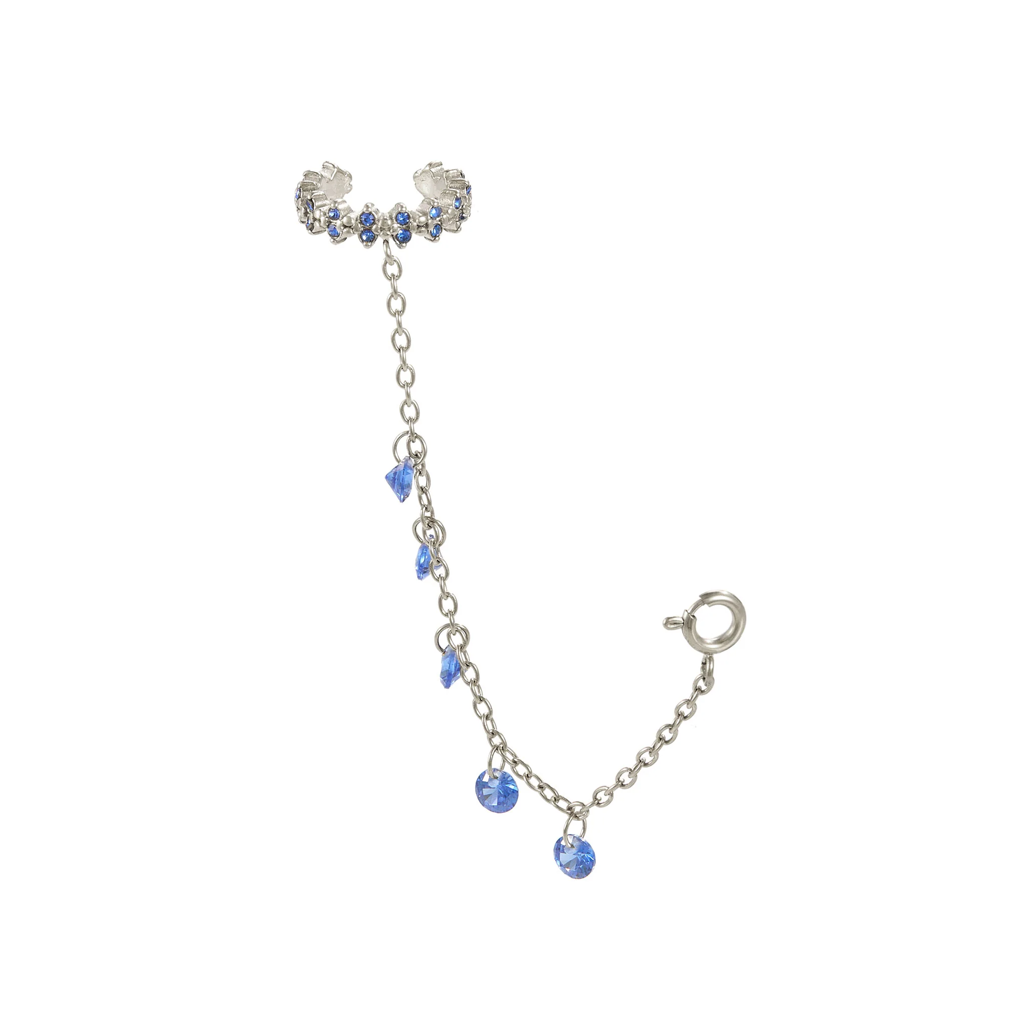 Millie Silver Blue Chunky Ear Cuff & Droplet Chain