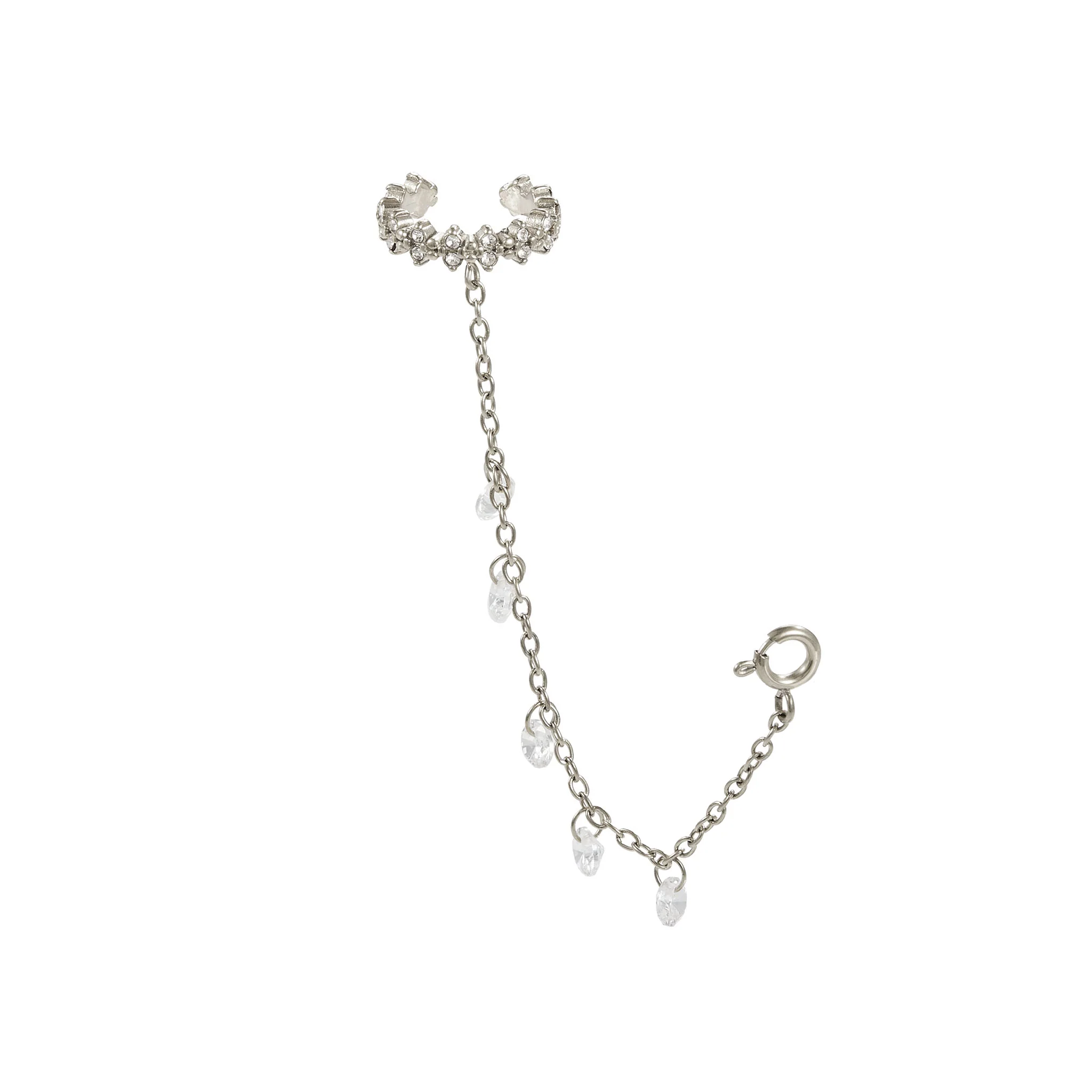 Millie Silver Crystal Chunky Ear Cuff & Droplet Chain