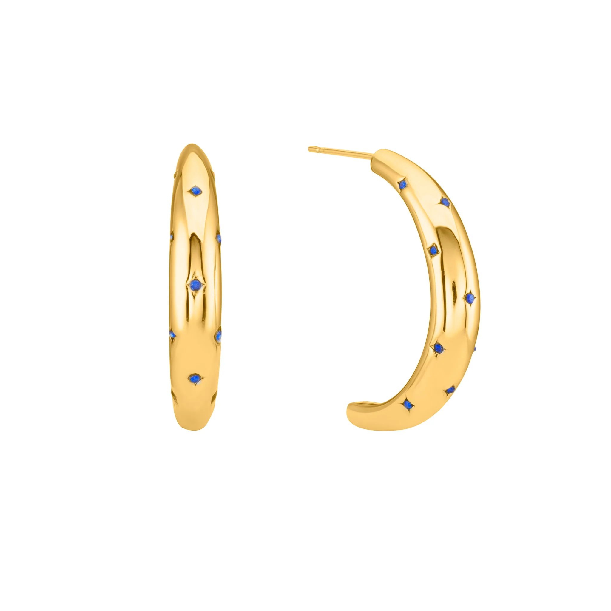 Skye Gold Blue Chunky Half-Hoop Earrings