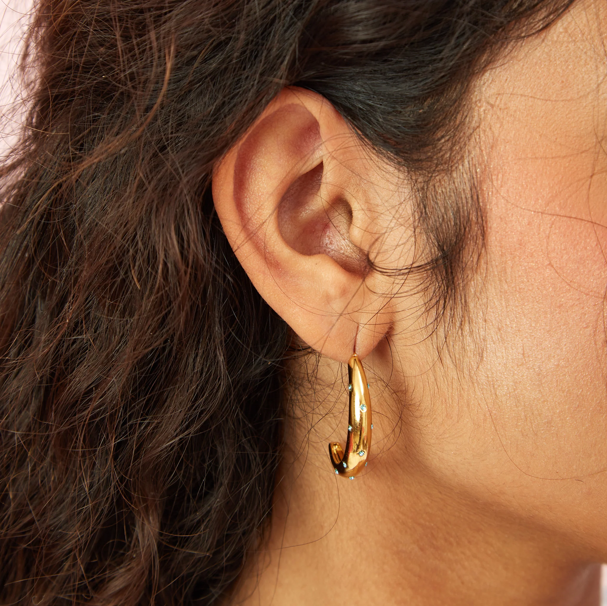 Skye Gold Turquoise Chunky Half-Hoop Earrings - Image 2