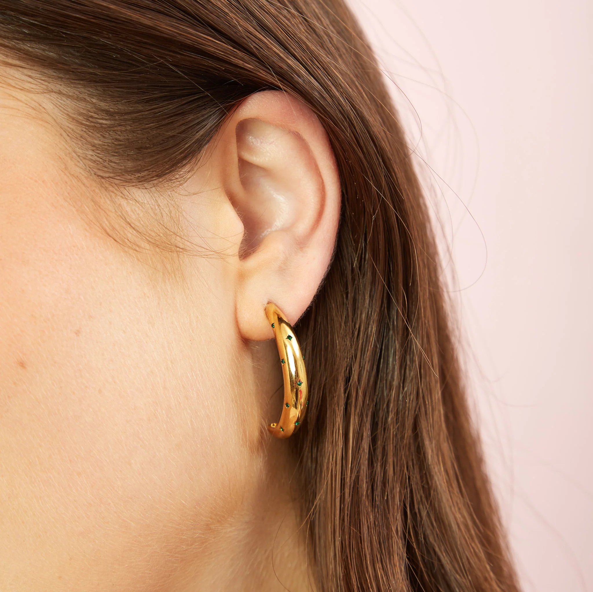 Skye Green Chunky Half-Hoop Earrings - Image 2