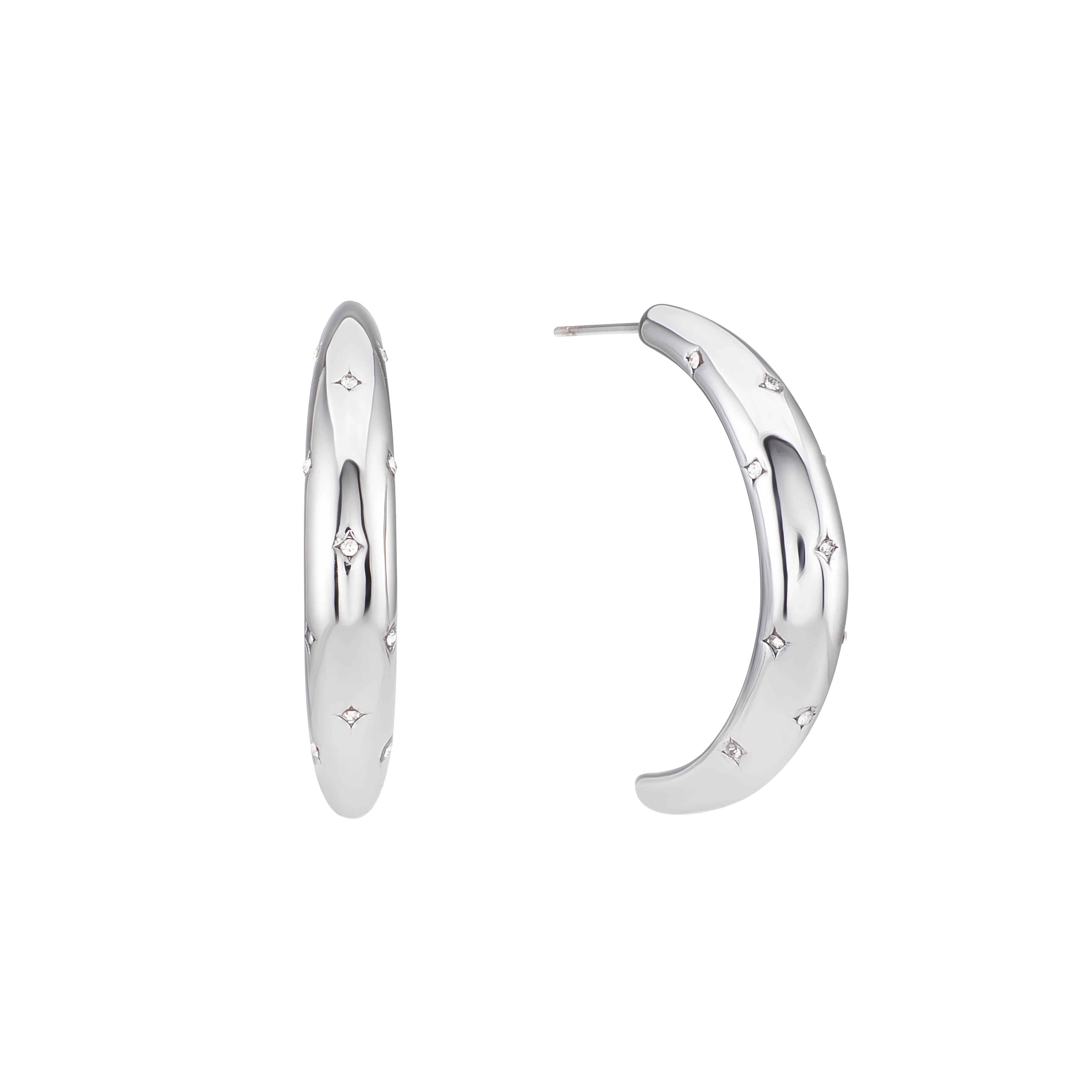 Skye Silver Crystal Chunky Half-Hoop Earrings