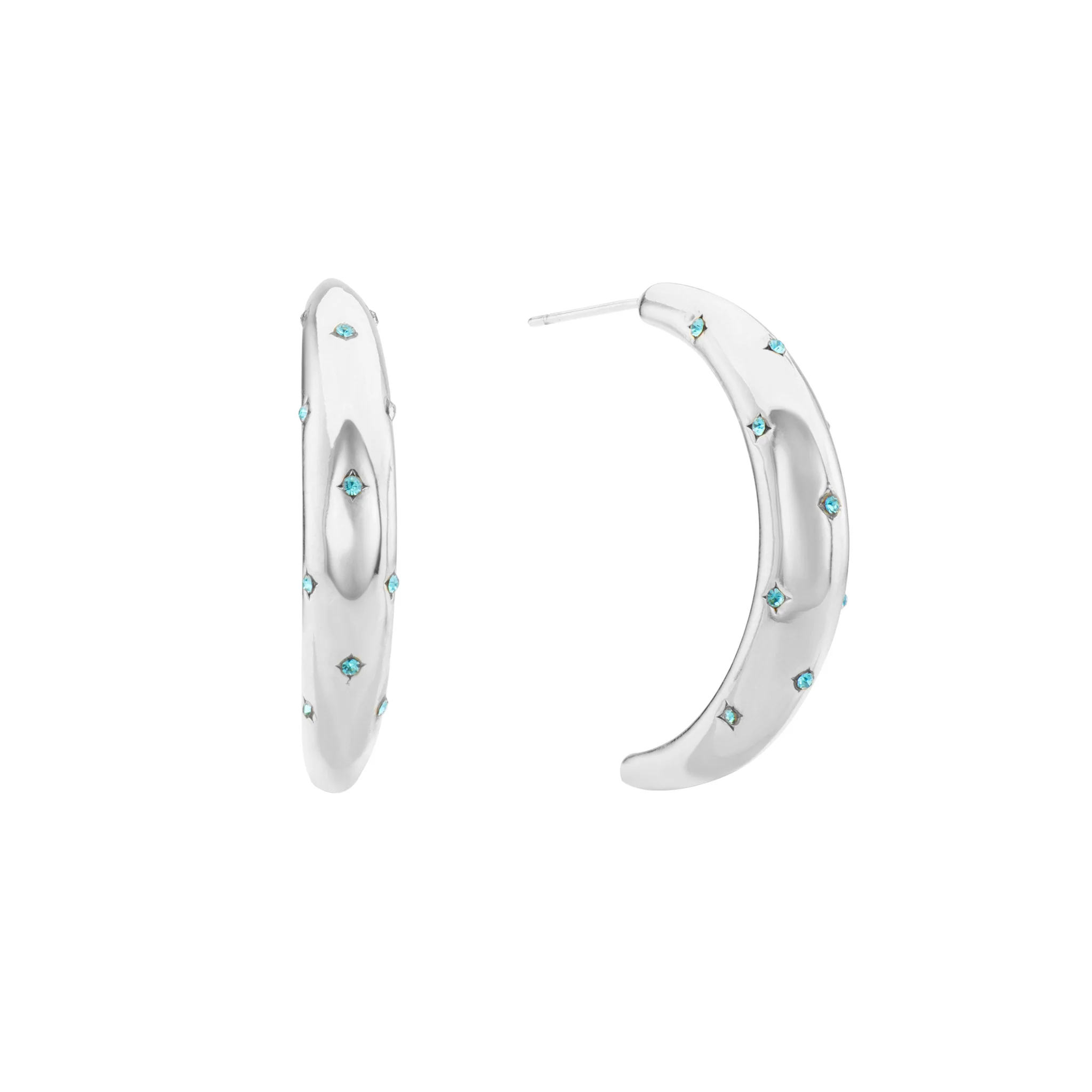 Skye Silver Turquoise Chunky Half-Hoop Earrings