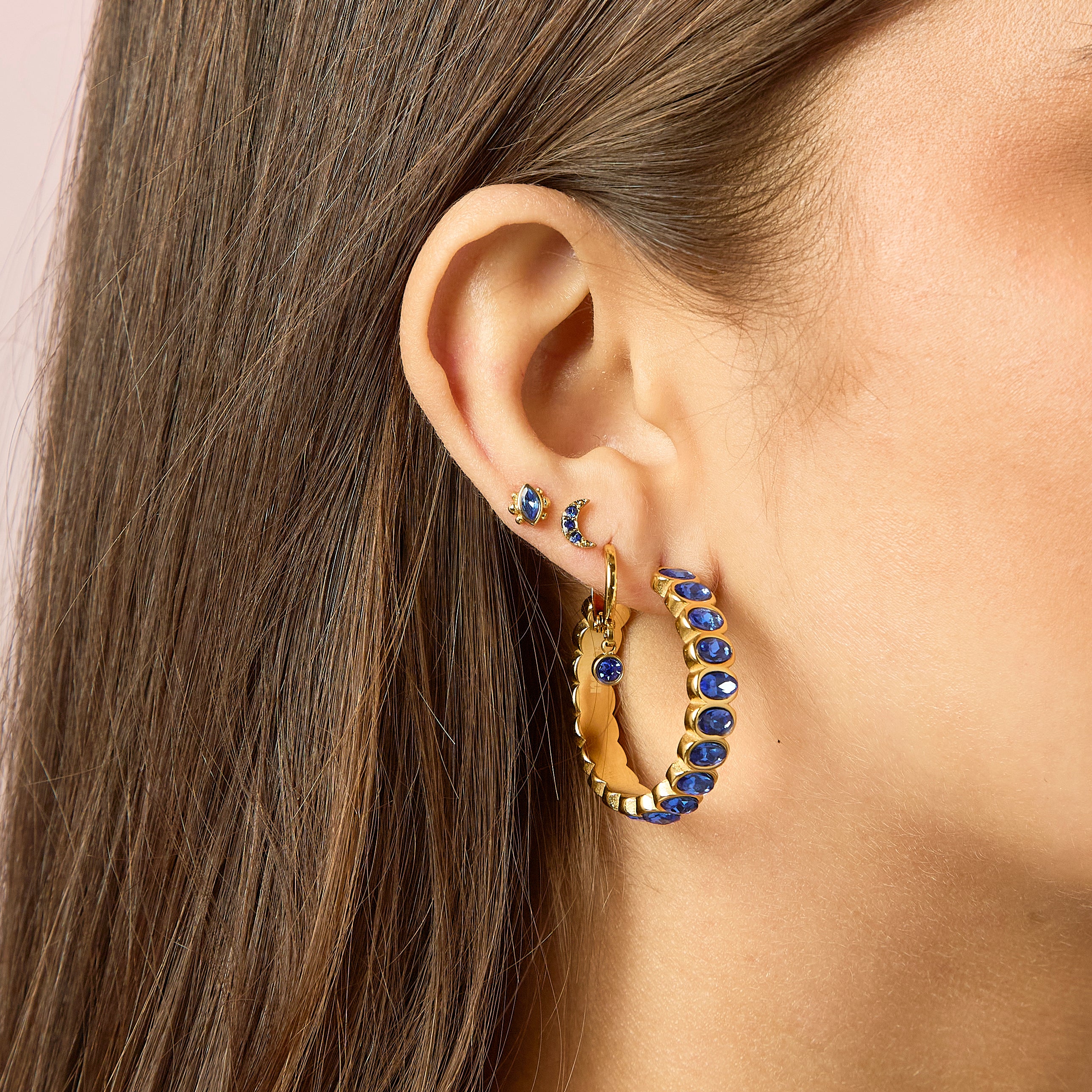Sophie Gold Blue Chunky Earrings - Image 2
