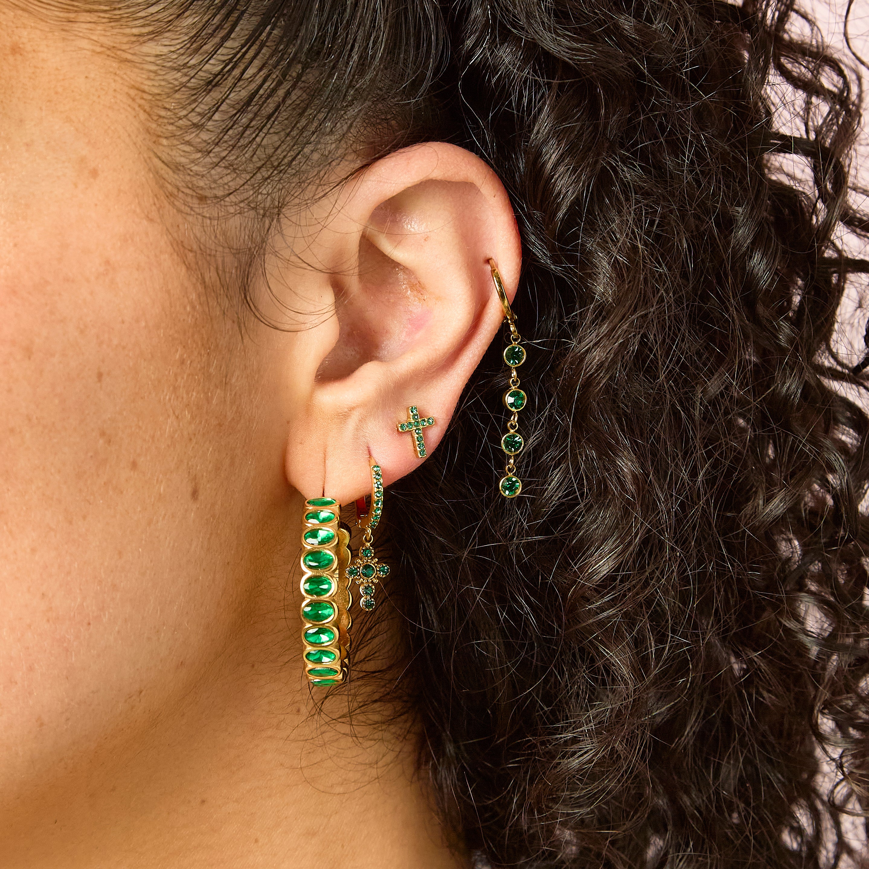Sophie Gold Green Chunky Earrings - Image 2