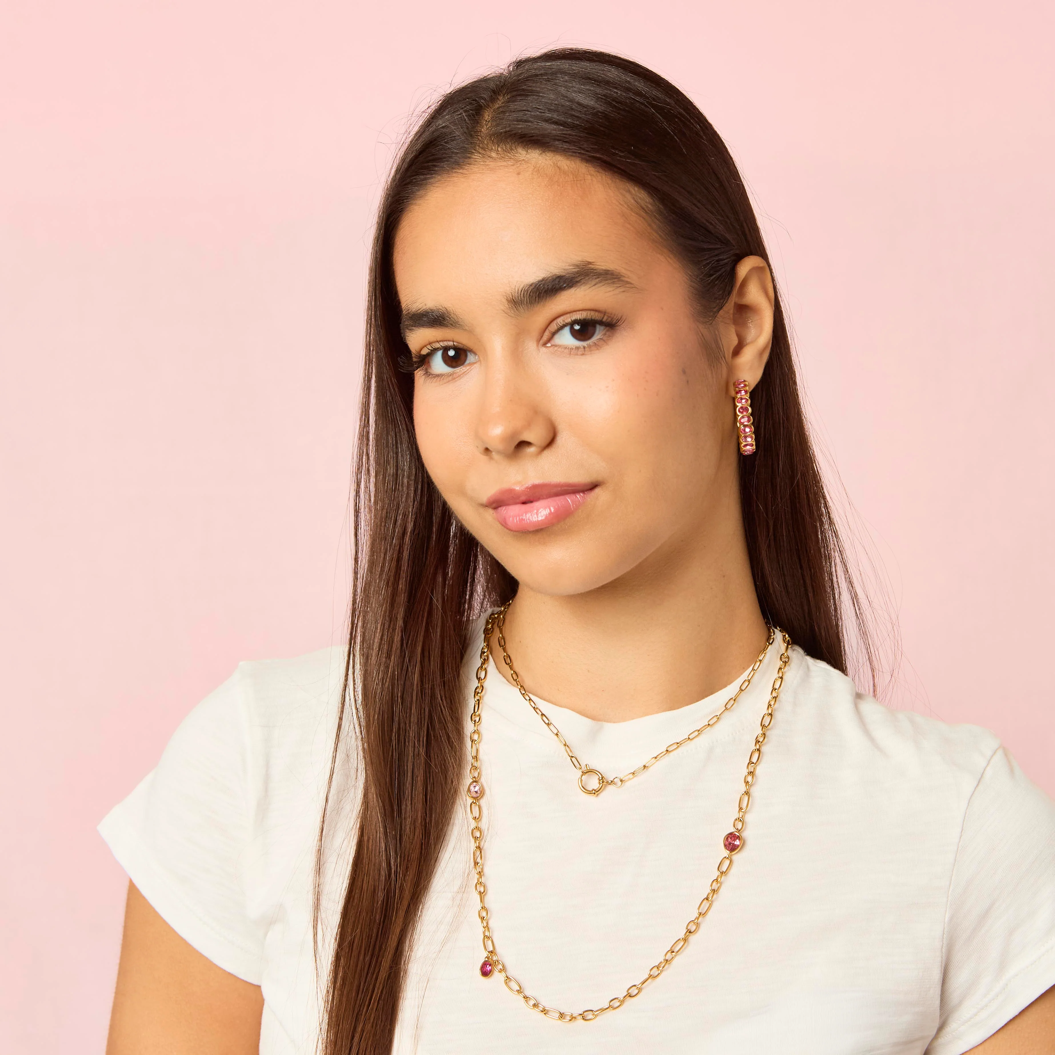 Sophie Gold Pink Chunky Earrings - Image 3