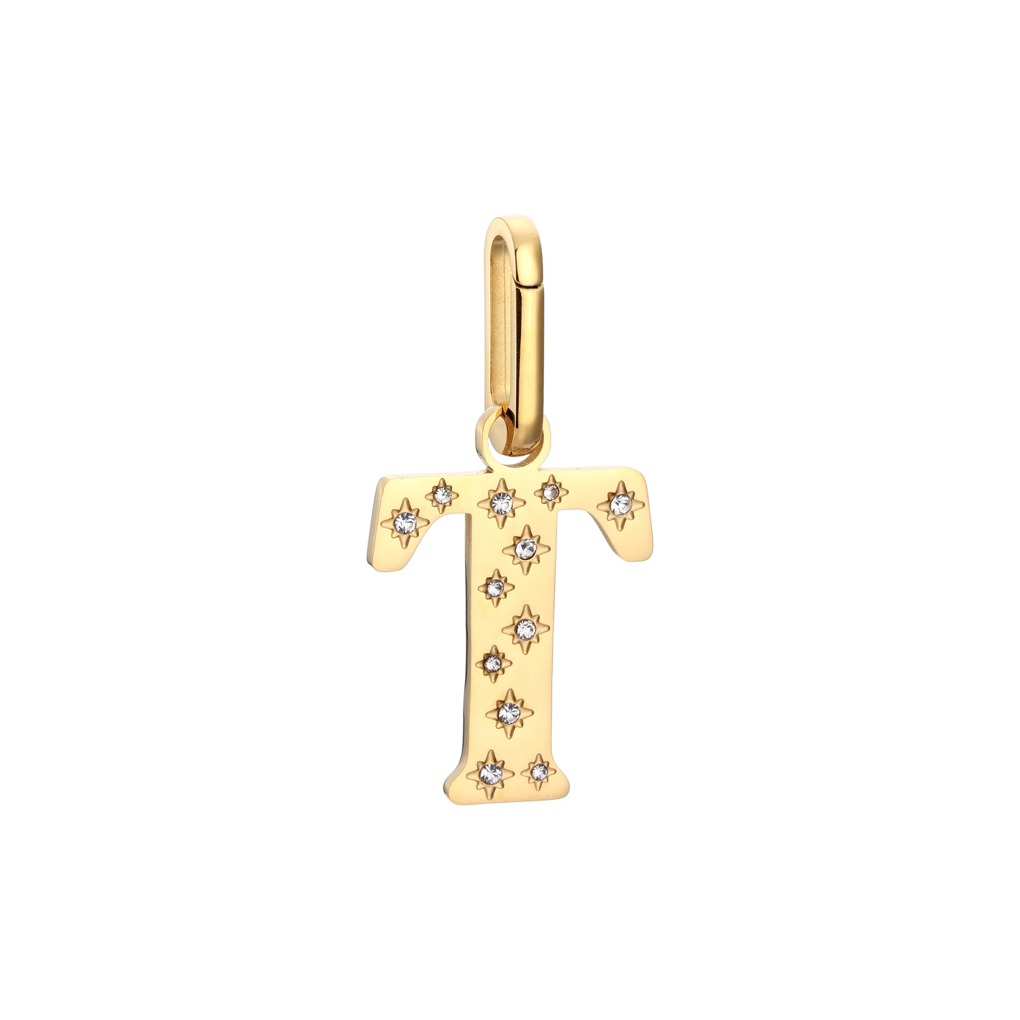 T Minnie Gold Crystal Star Letter Charm