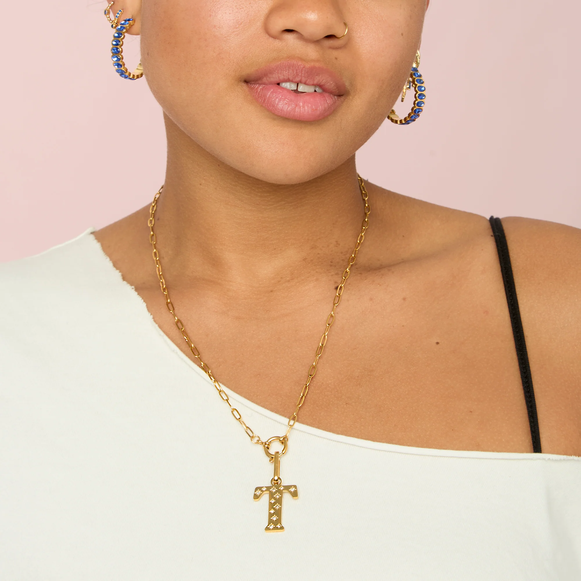 T Minnie Gold Crystal Star Letter Charm - Image 2