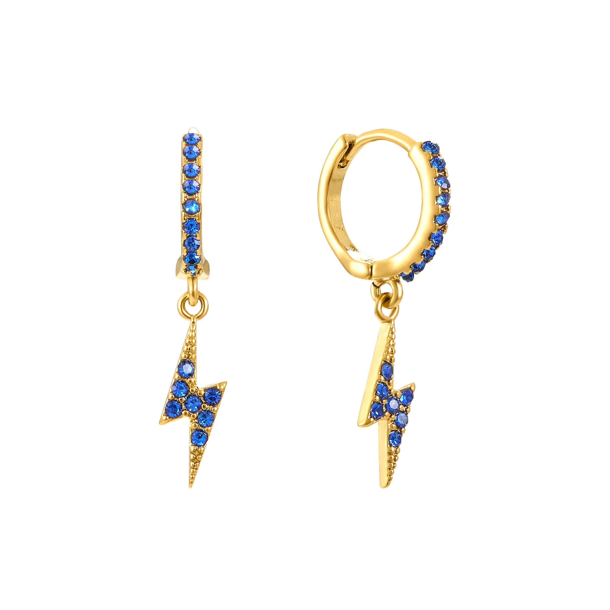 Talitha Gold Blue Lightning Bolt Huggie Earrings