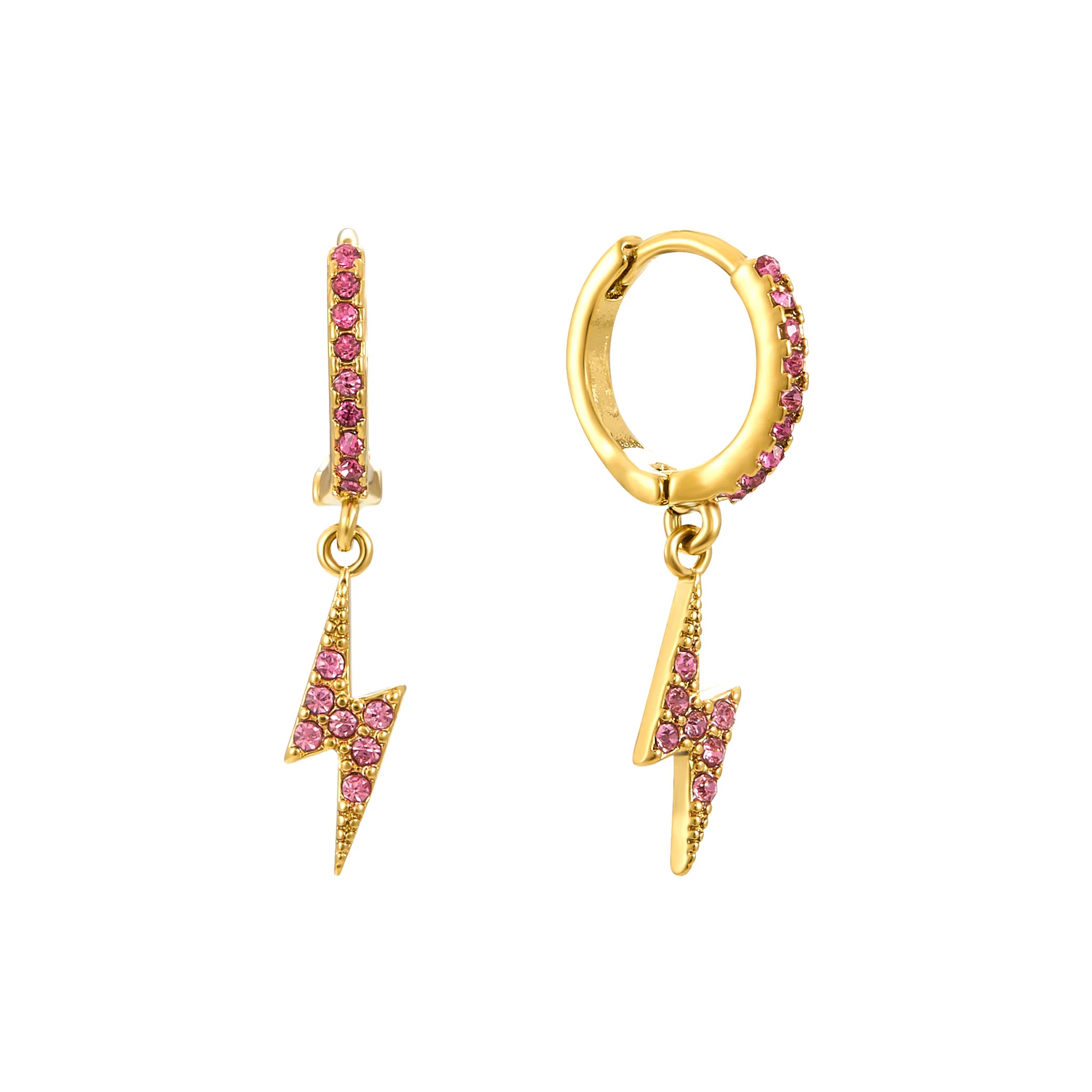 Talitha Gold Pink Lightning Bolt Huggie Earrings