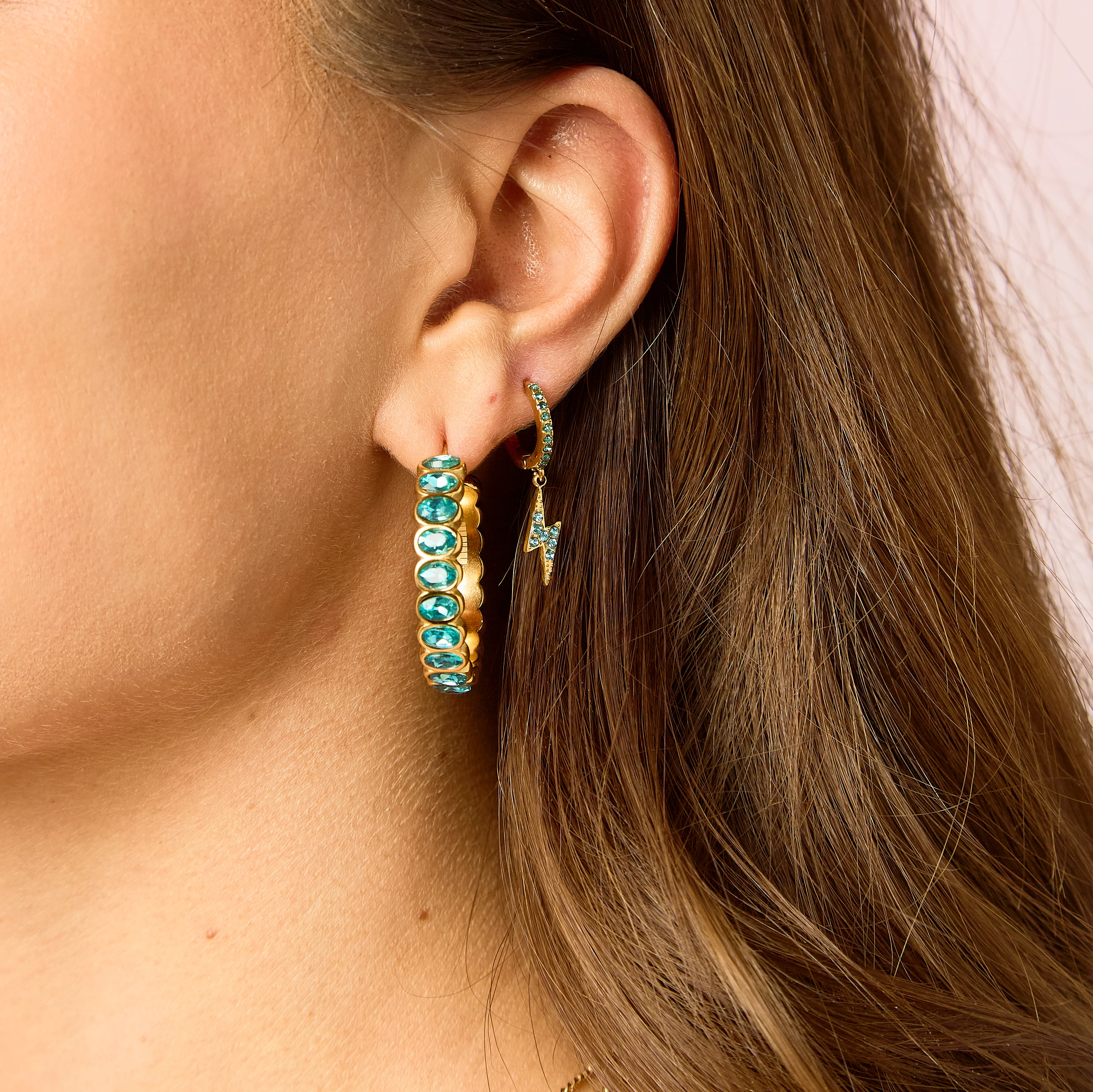 Talitha Gold Turquoise Lightning Bolt Huggie Earrings - Image 2