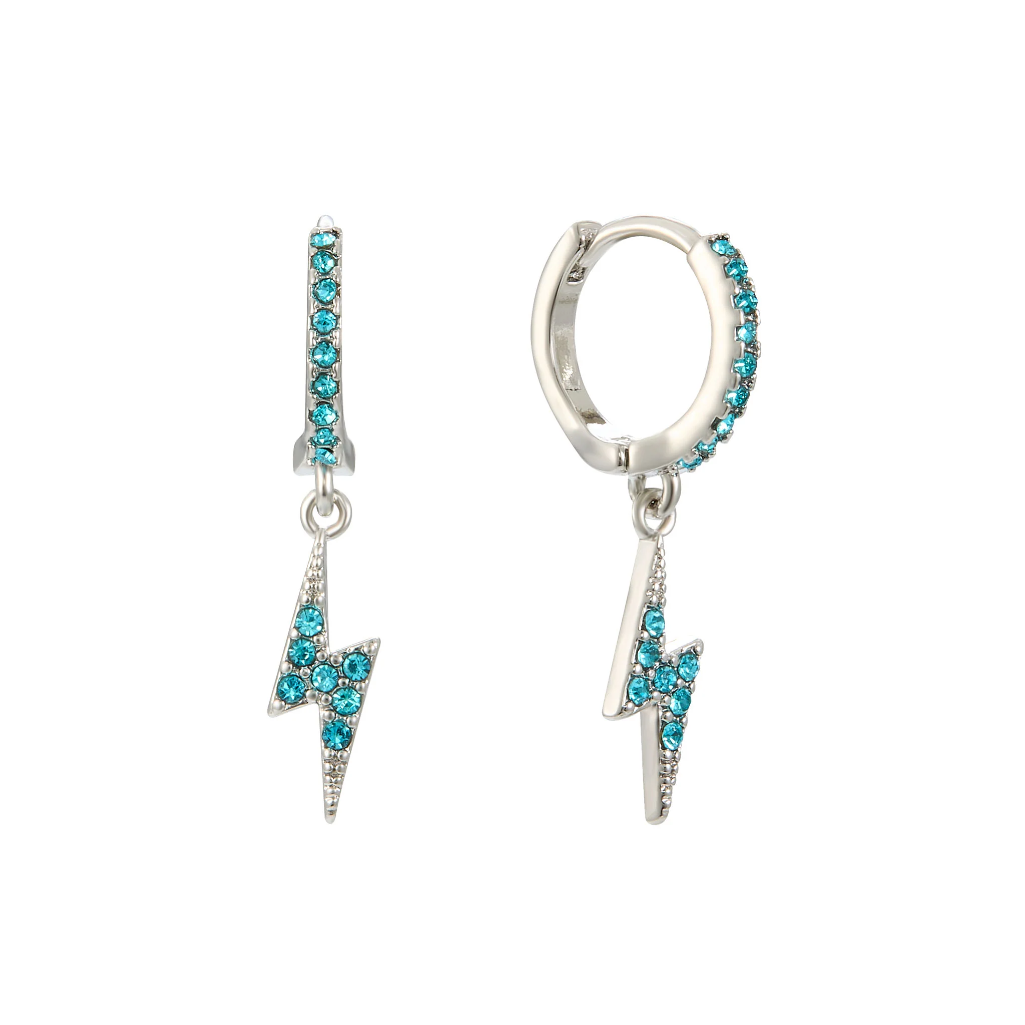 Talitha Silver Turquoise Lightning Bolt Huggie Earrings
