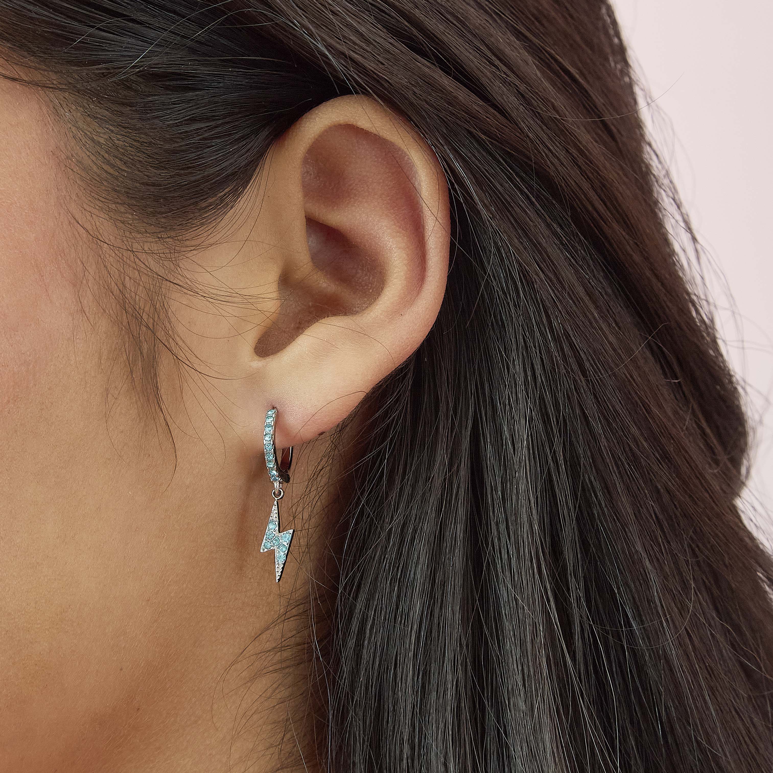 Talitha Silver Turquoise Lightning Bolt Huggie Earrings - Image 2