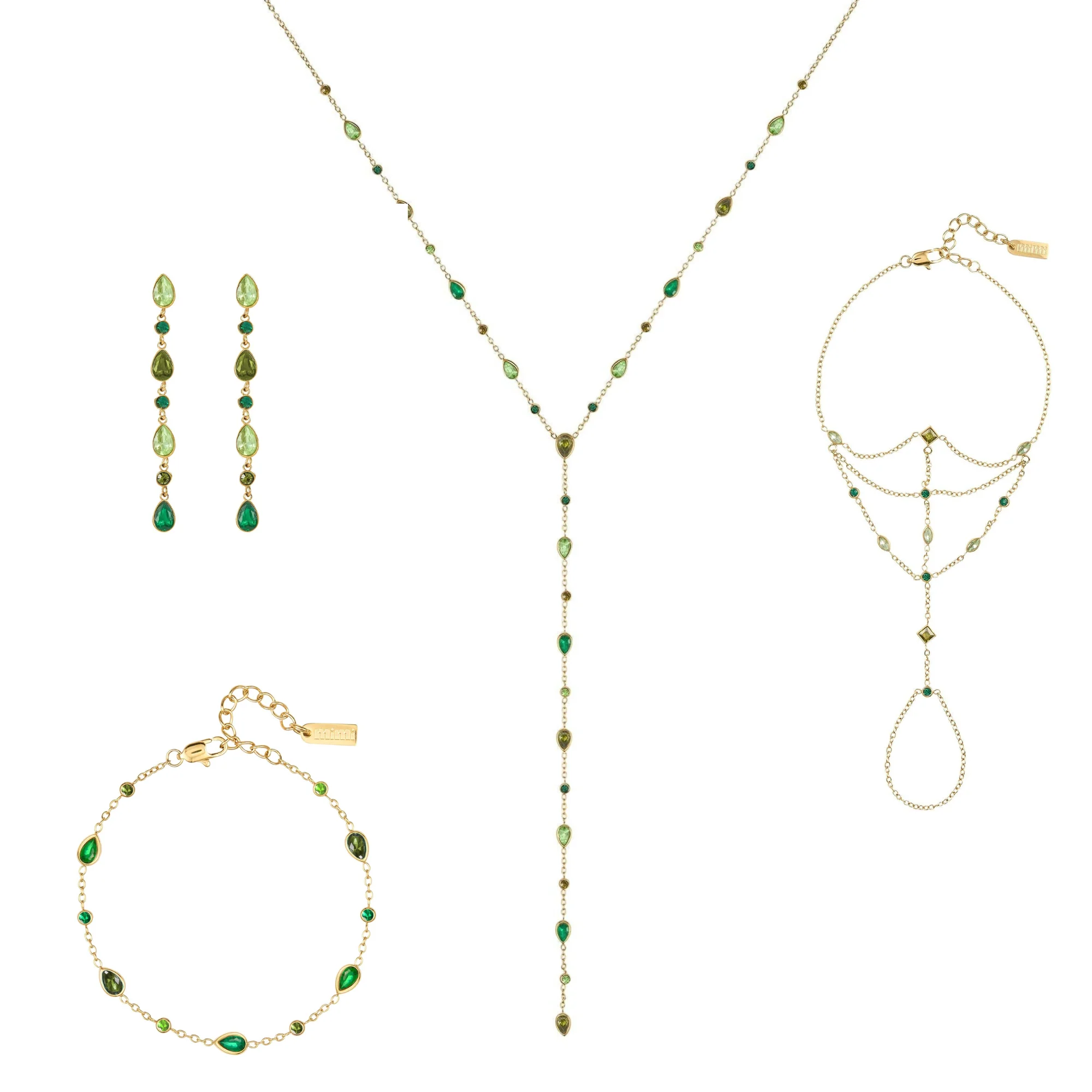 The Araminta, Kareena, Freya & Beatrice Gold Green Stacking Set
