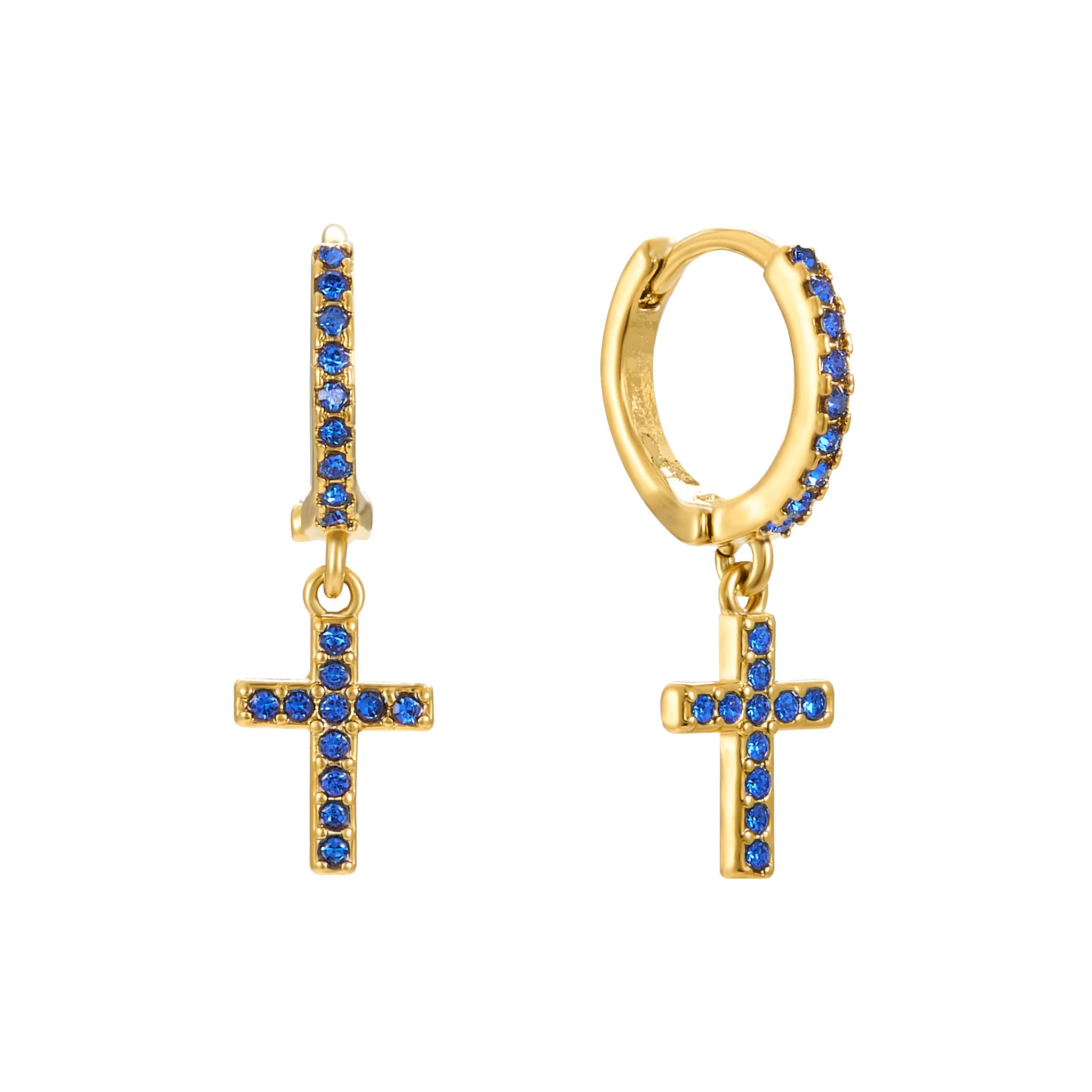 Camilla Gold Blue Cross Huggie Earrings