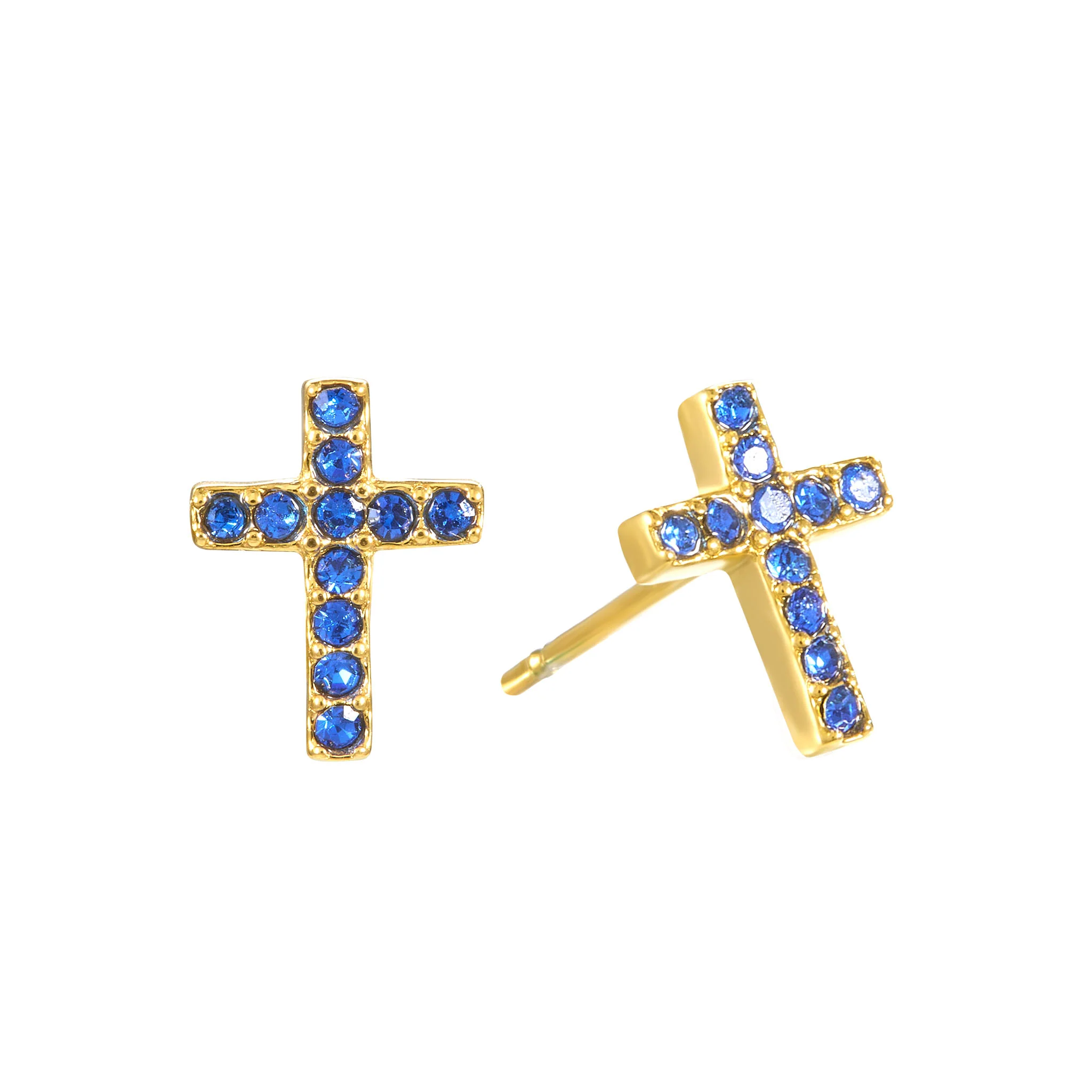 Camilla Gold Blue Cross Stud Earrings