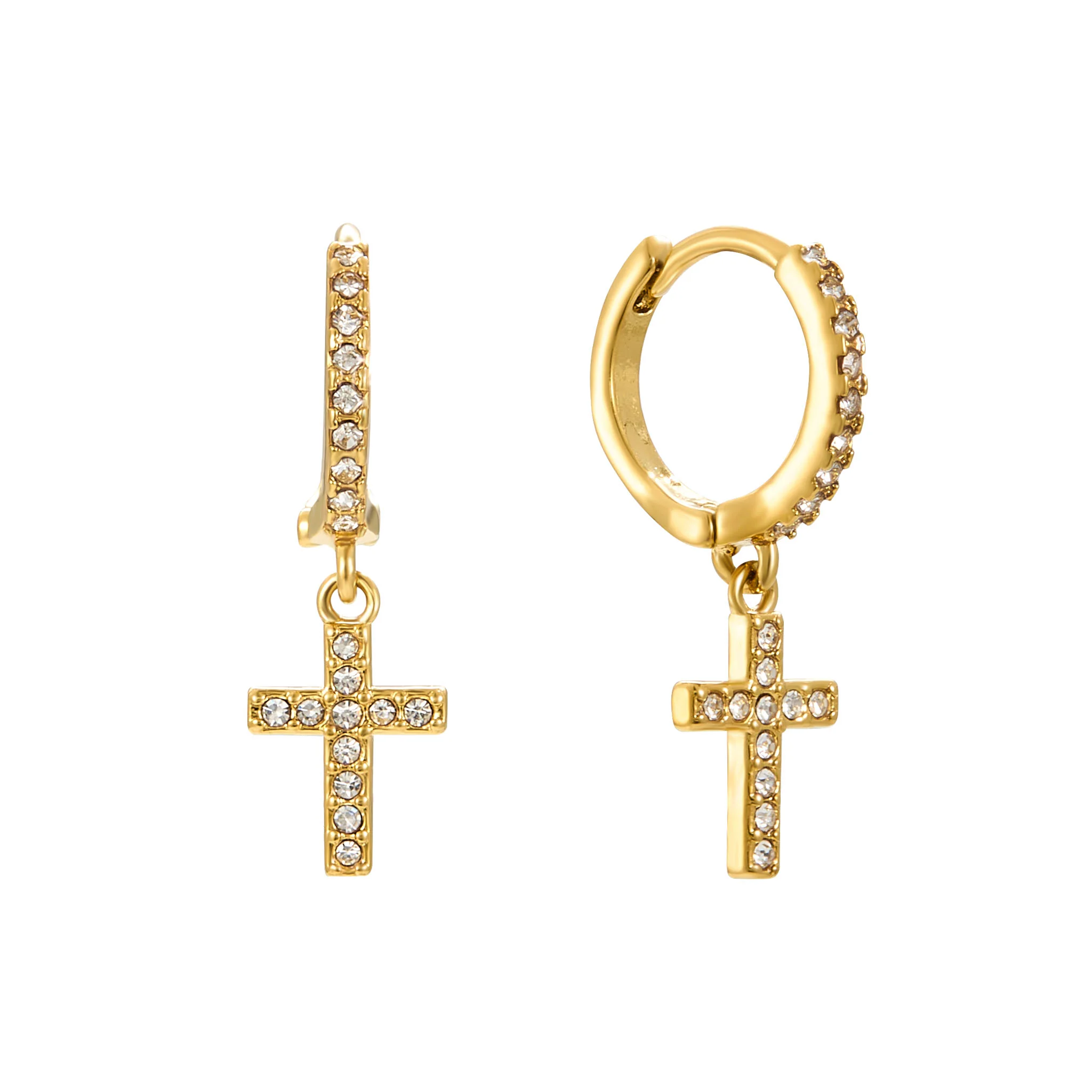 The Camilla Cross Huggie & Camilla Cross Stud Gold Crystal Stacking Set - Image 2