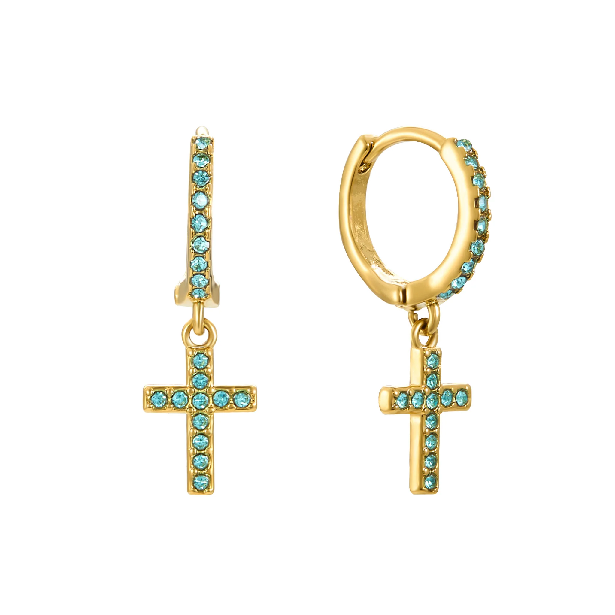 Camilla Gold Turquoise Cross Huggie Earrings