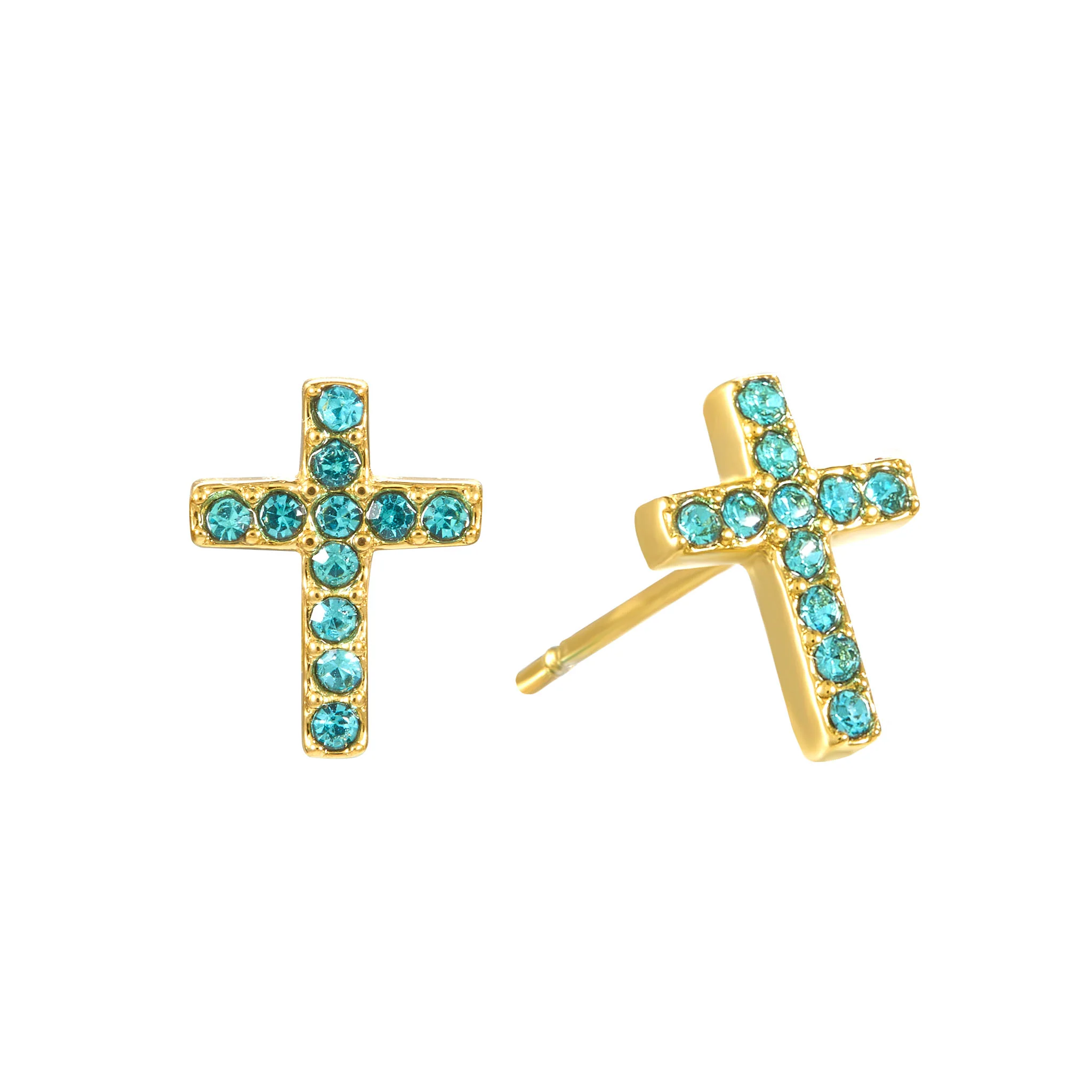 The Camilla Cross Huggie & Camilla Cross Stud Gold Turquoise Stacking Set - Image 3