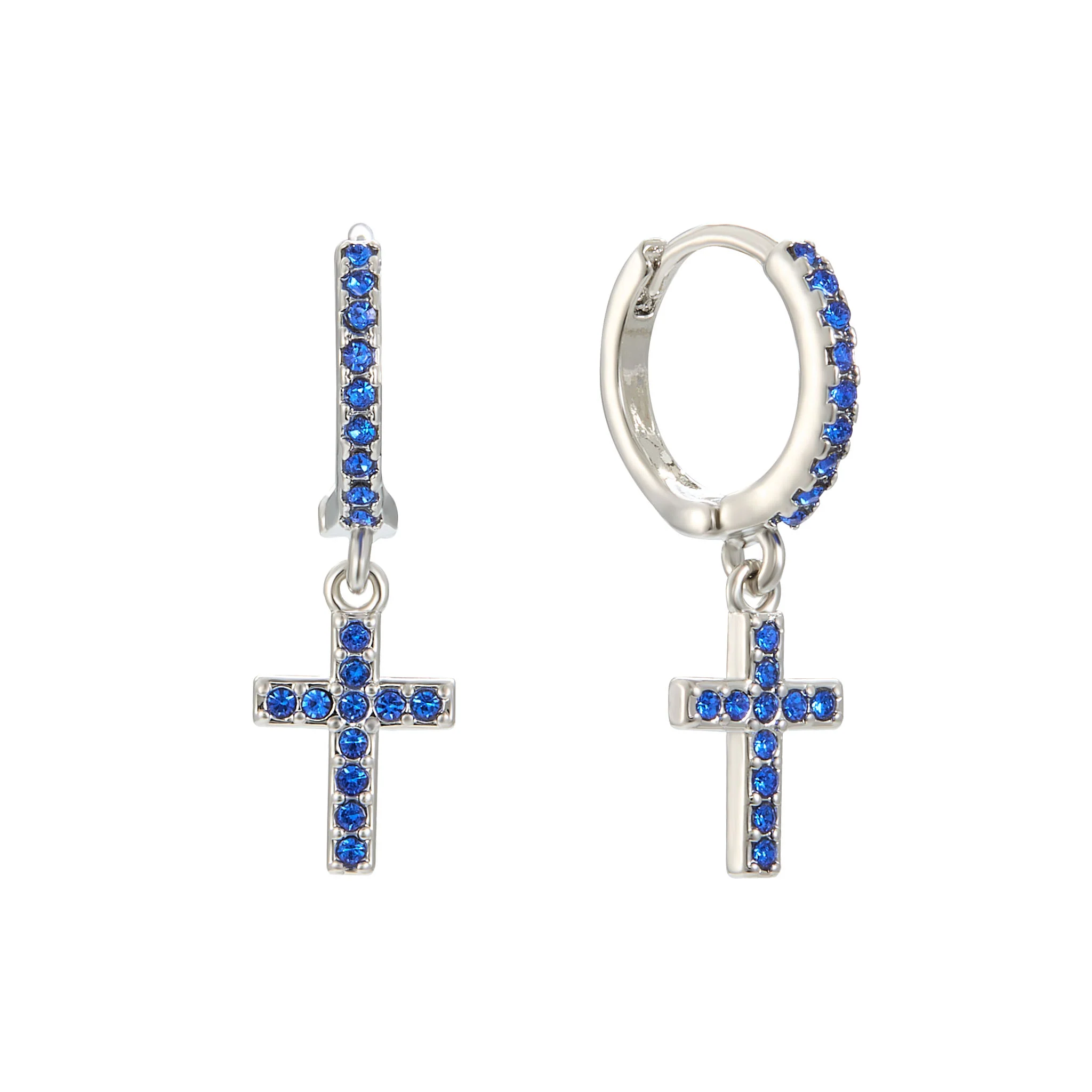 The Camilla Cross Huggie & Camilla Cross Stud Silver Blue Stacking Set - Image 3