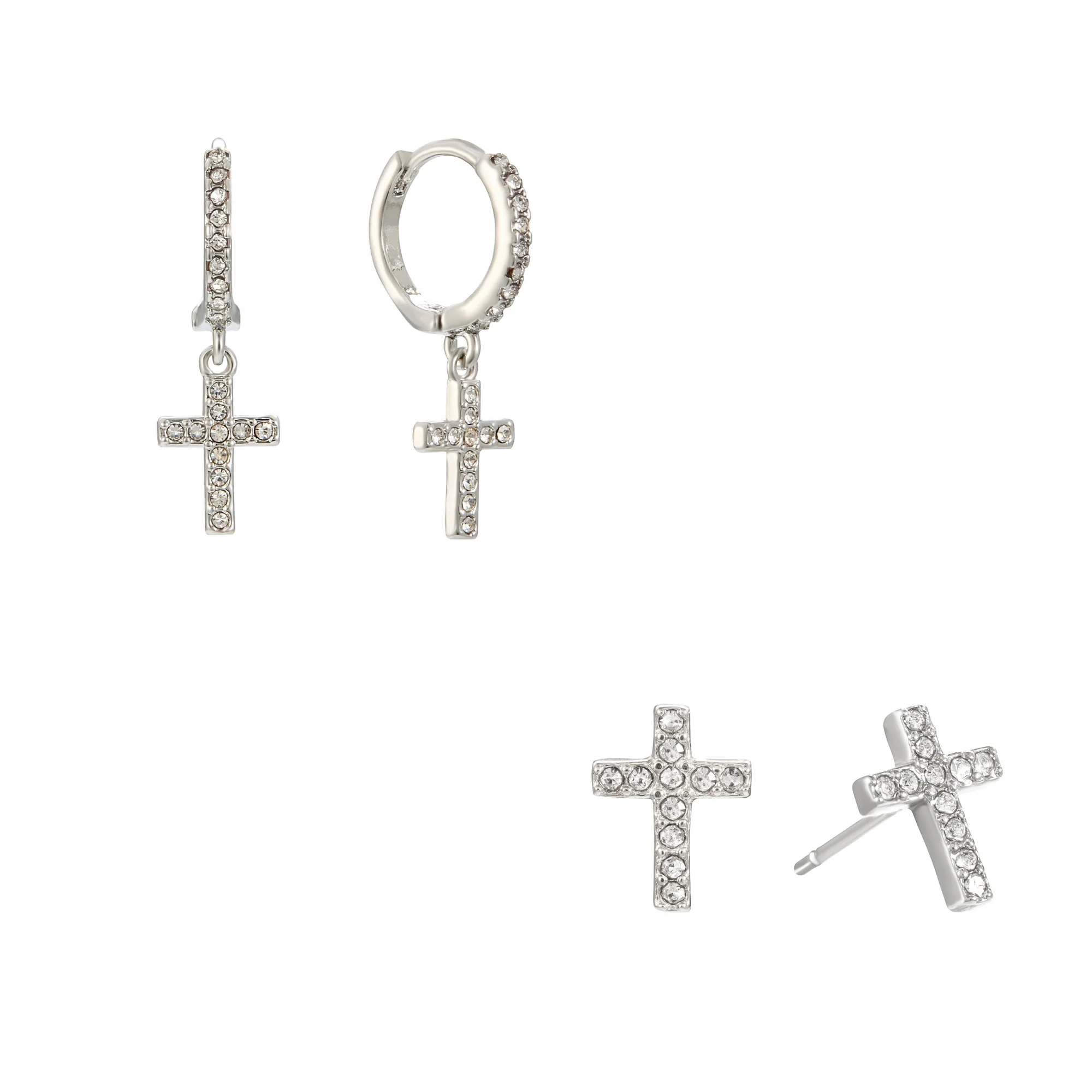 The Camilla Cross Huggie & Camilla Cross Stud Silver Crystal Stacking Set