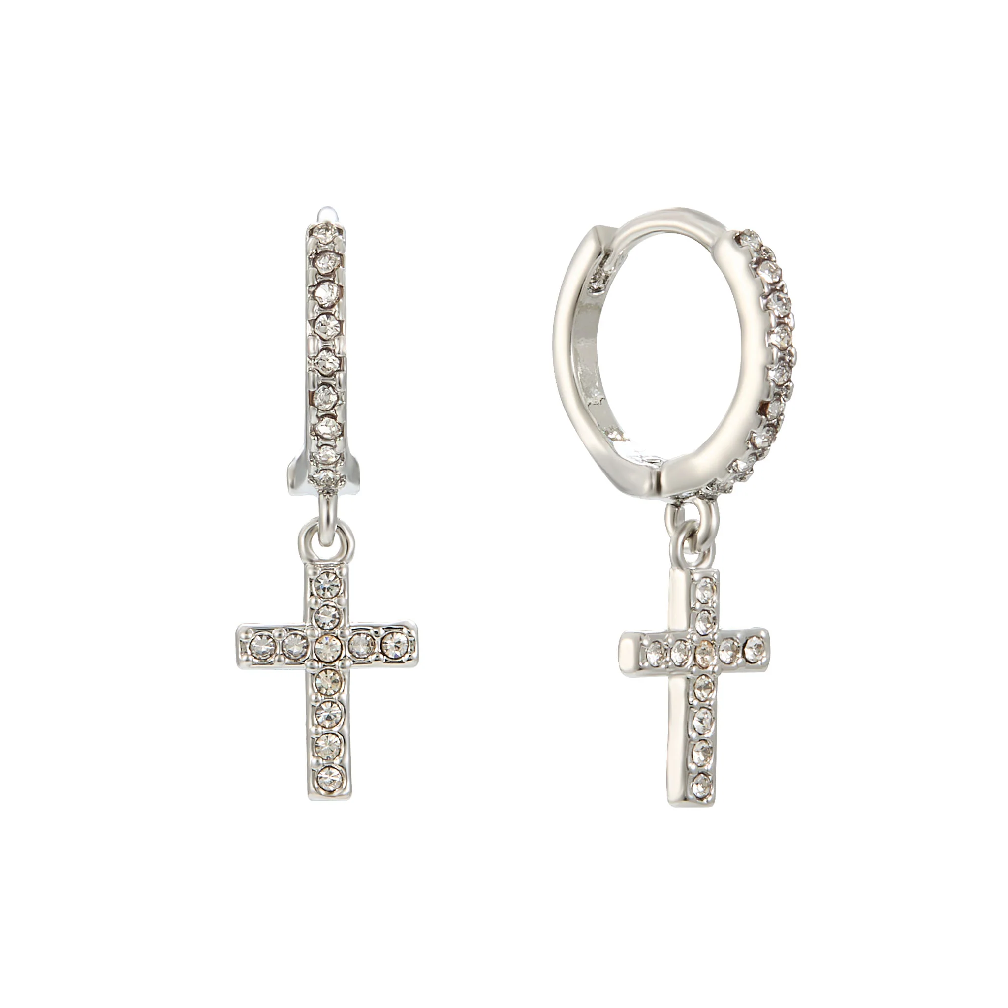 Camilla Silver Crystal Cross Huggie Earrings