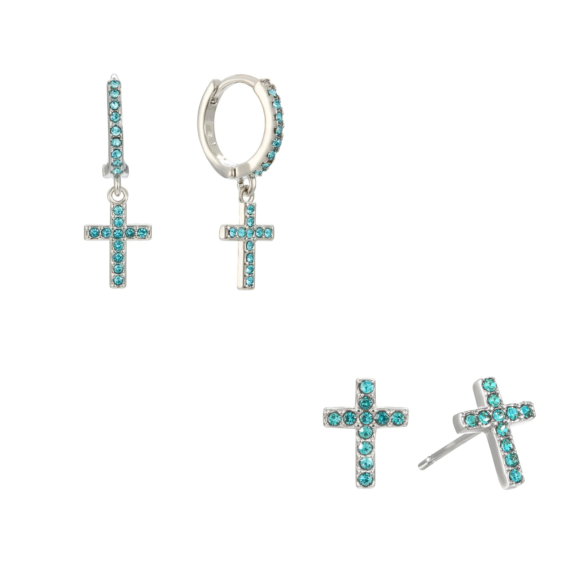 The Camilla Cross Huggie & Camilla Cross Stud Silver Turquoise Stacking Set