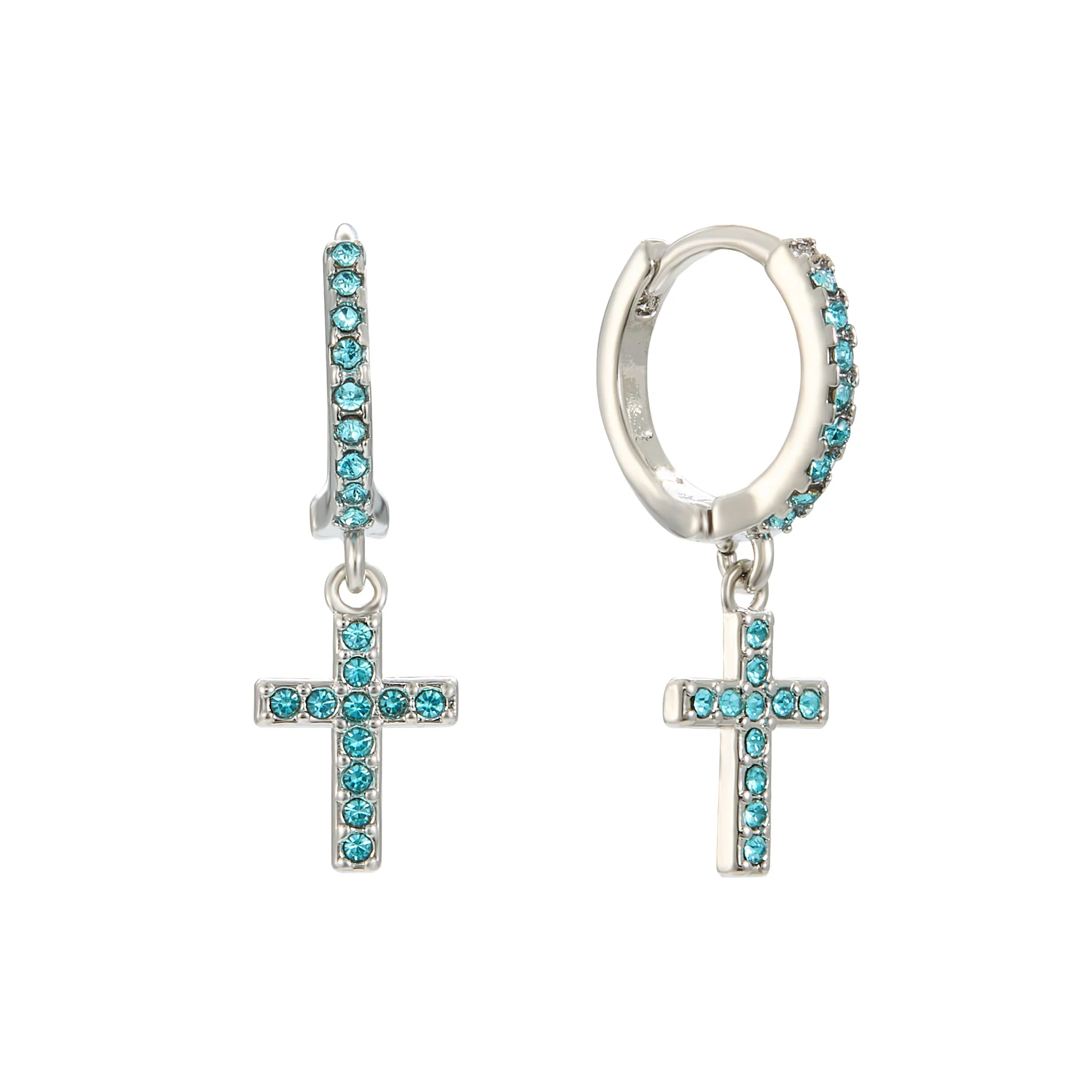 Camilla Silver Turquoise Cross Huggie Earrings