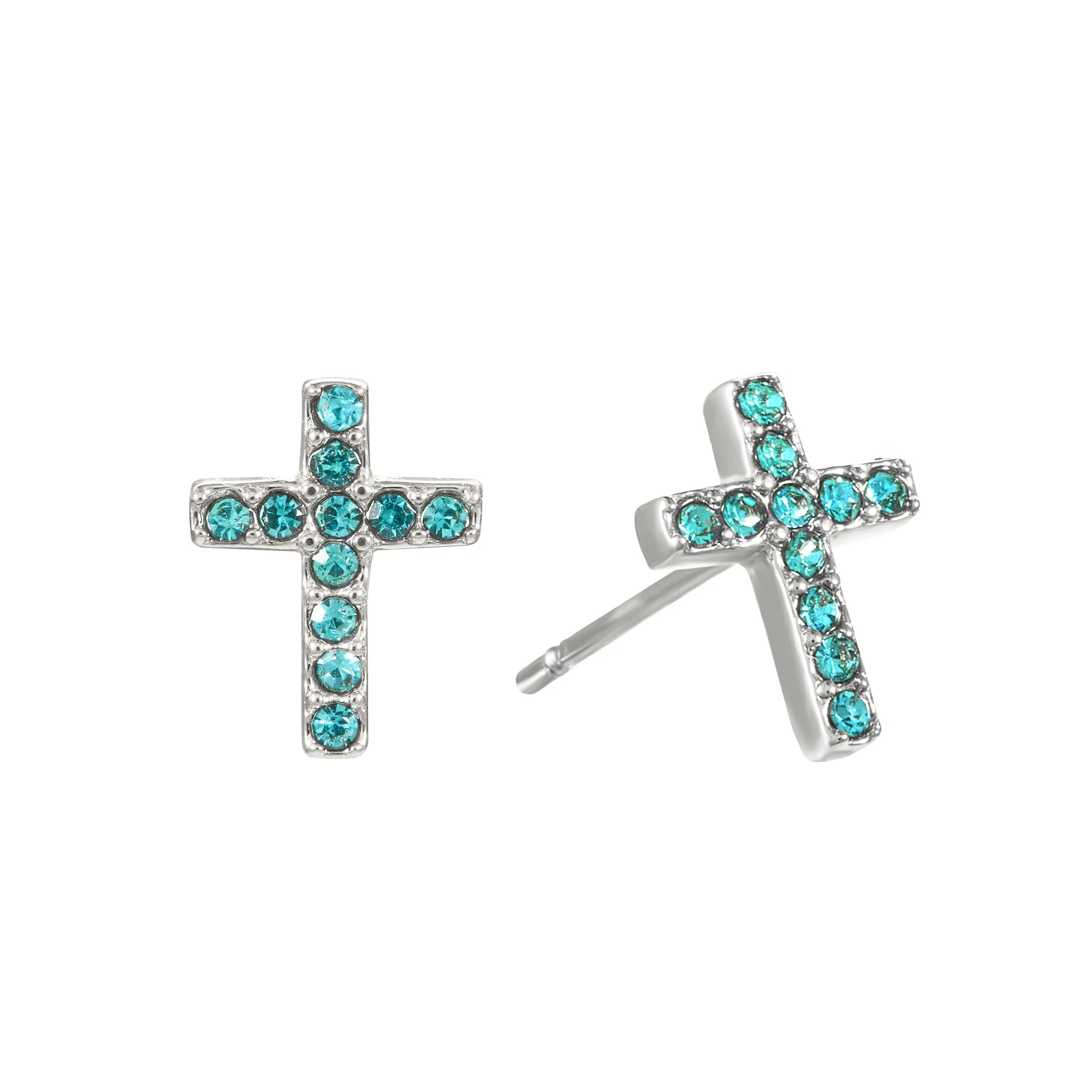 The Camilla Cross Huggie & Camilla Cross Stud Silver Turquoise Stacking Set - Image 3