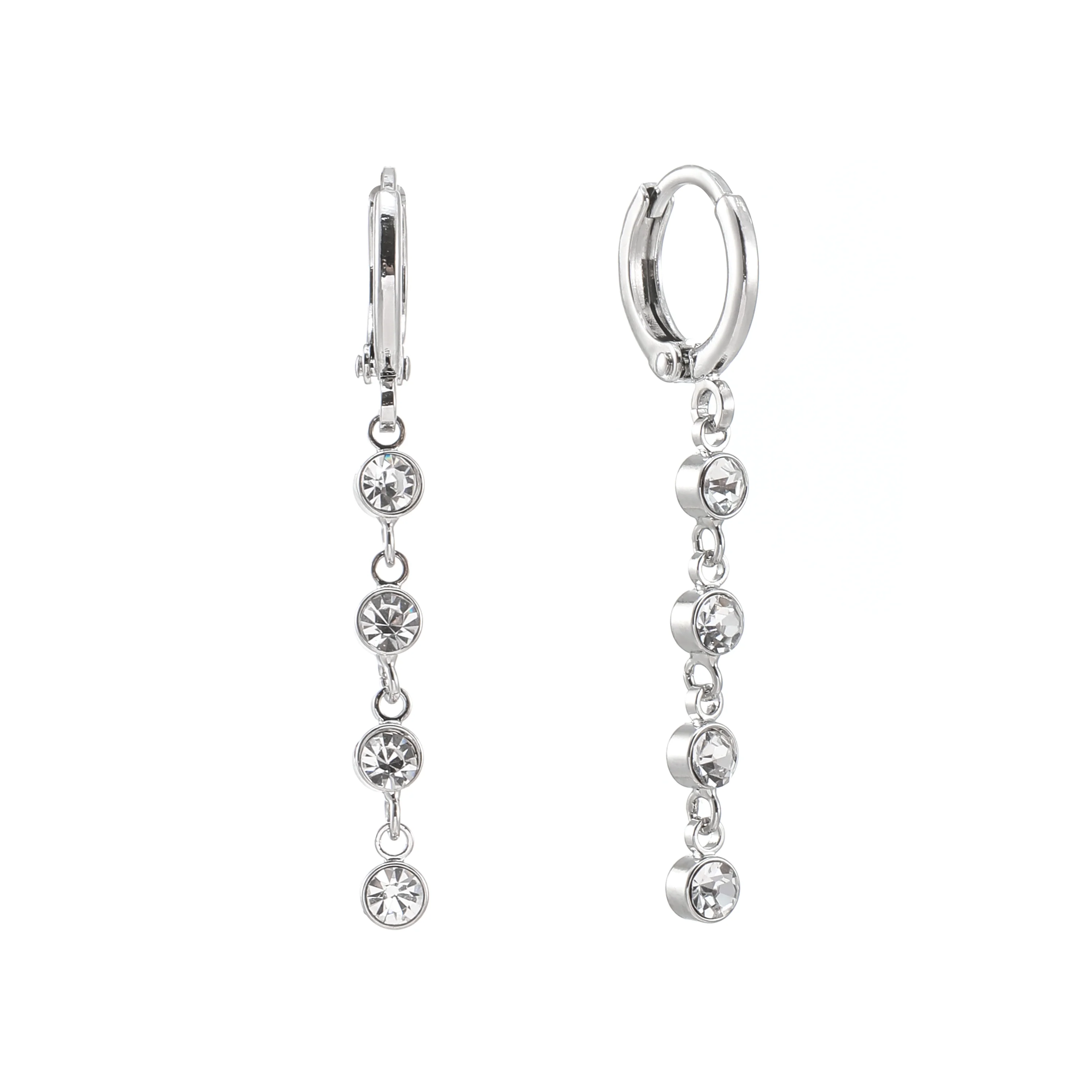 Ellica Silver Crystal Droplet Huggie Earrings
