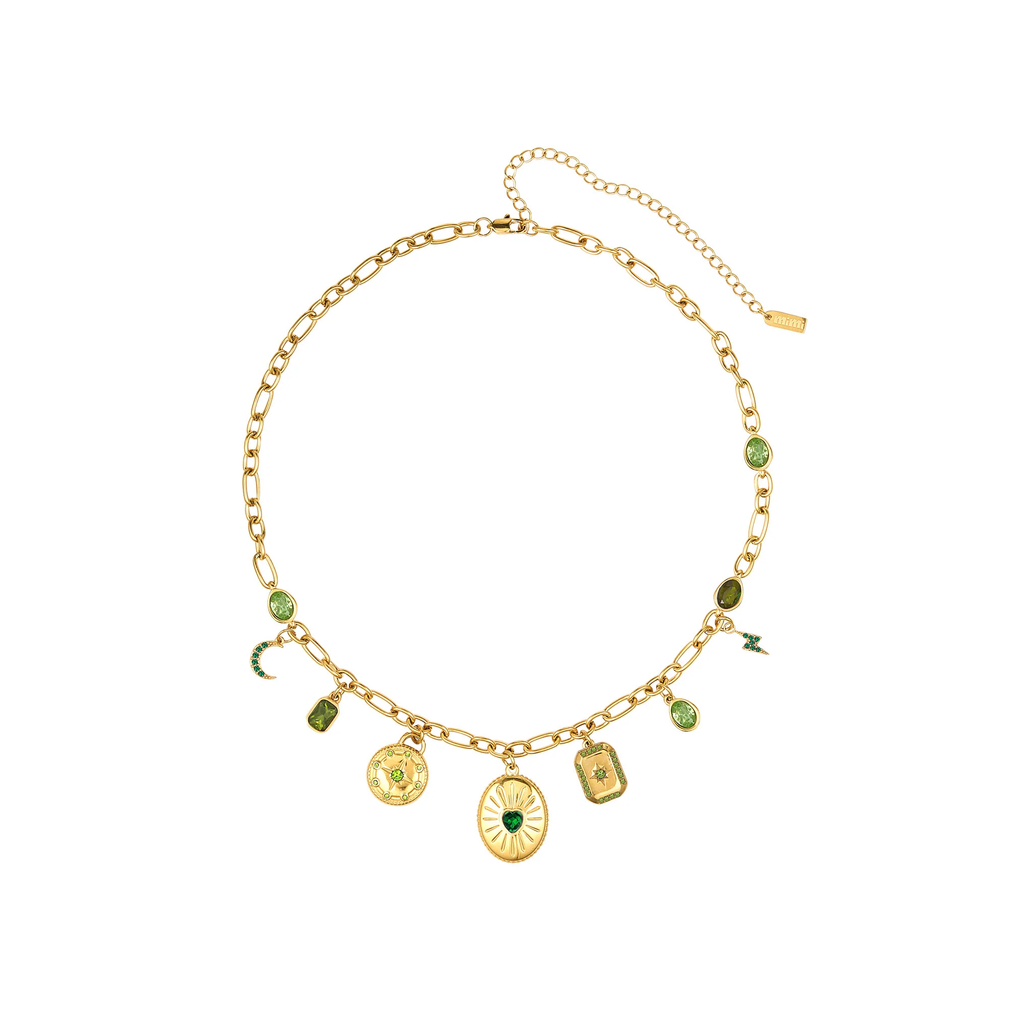 Etalie Gold Green Charm Necklace