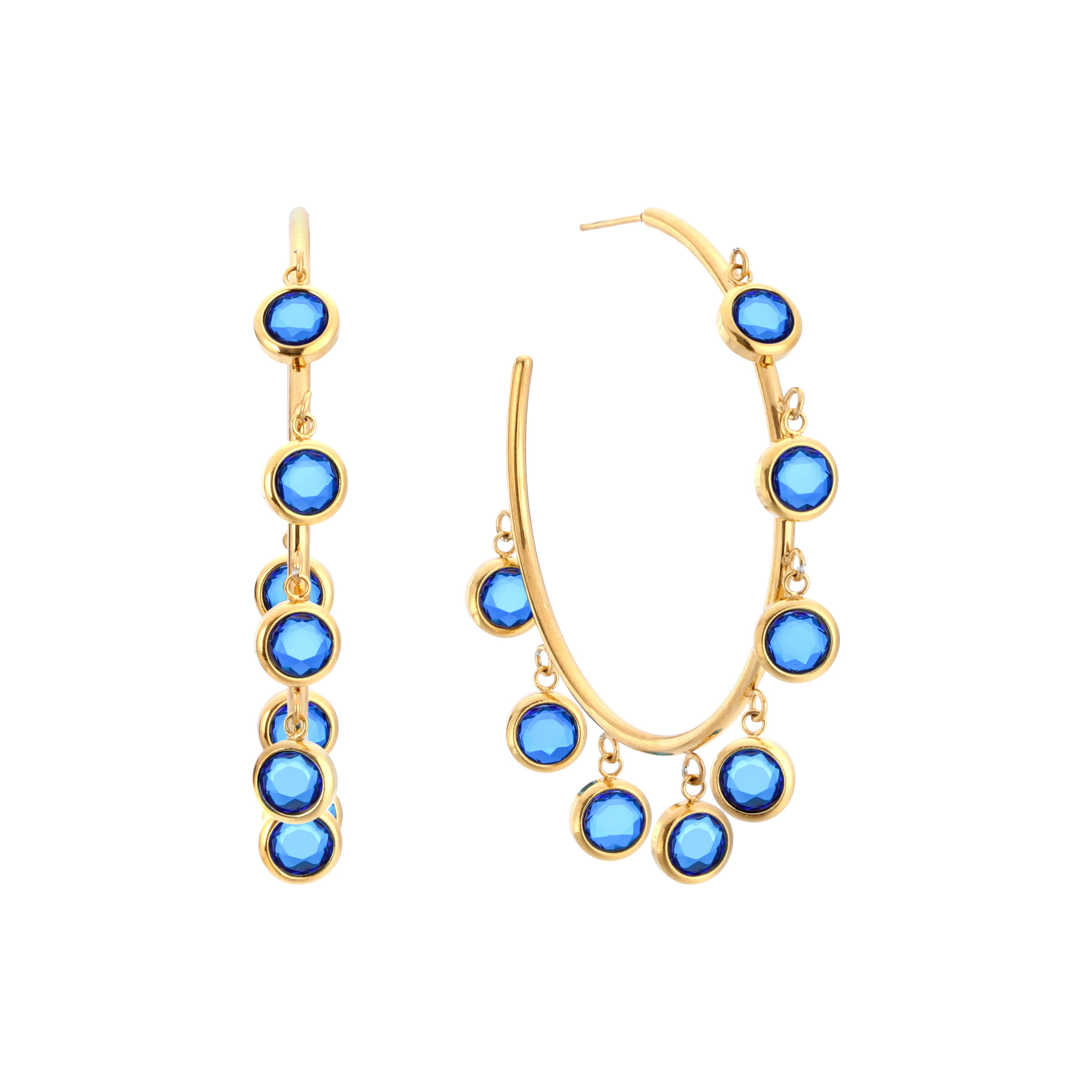 The Faiza Hoops & Ivy Belly Chain Gold Blue Stacking Set - Image 2