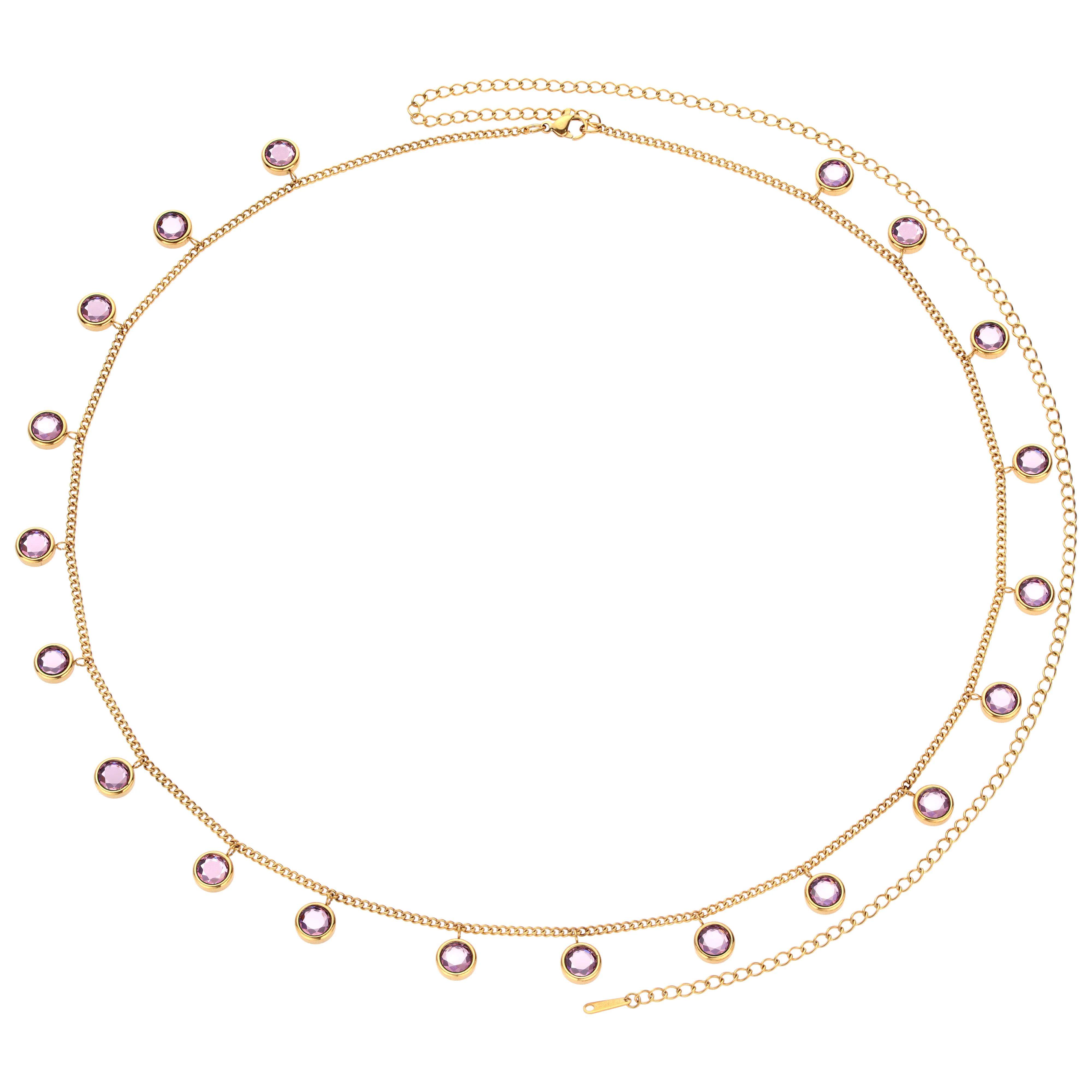 The Faiza Hoops & Ivy Belly Chain Gold Pink Stacking Set - Image 3