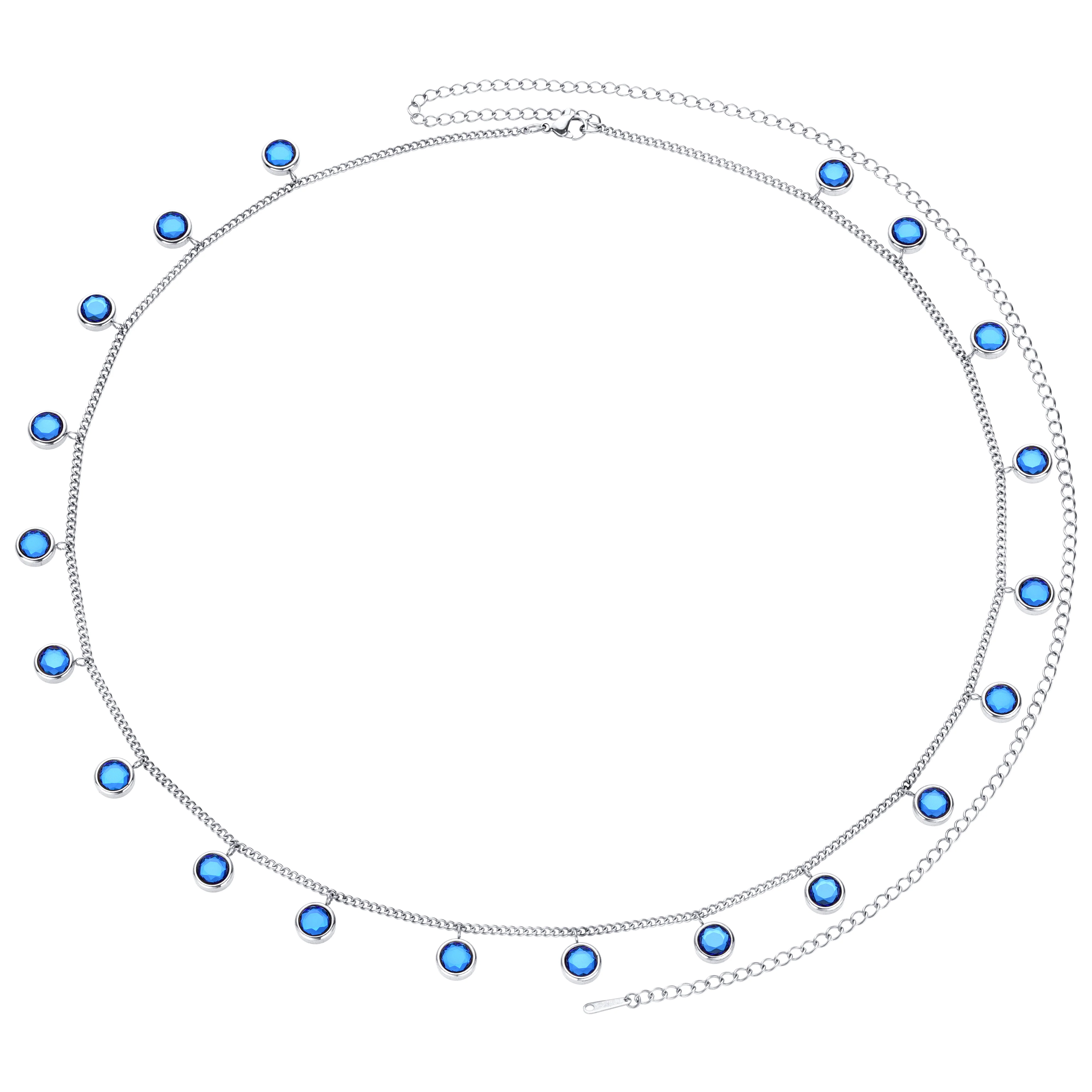 The Faiza Hoops & Ivy Belly Chain Silver Blue Stacking Set - Image 3