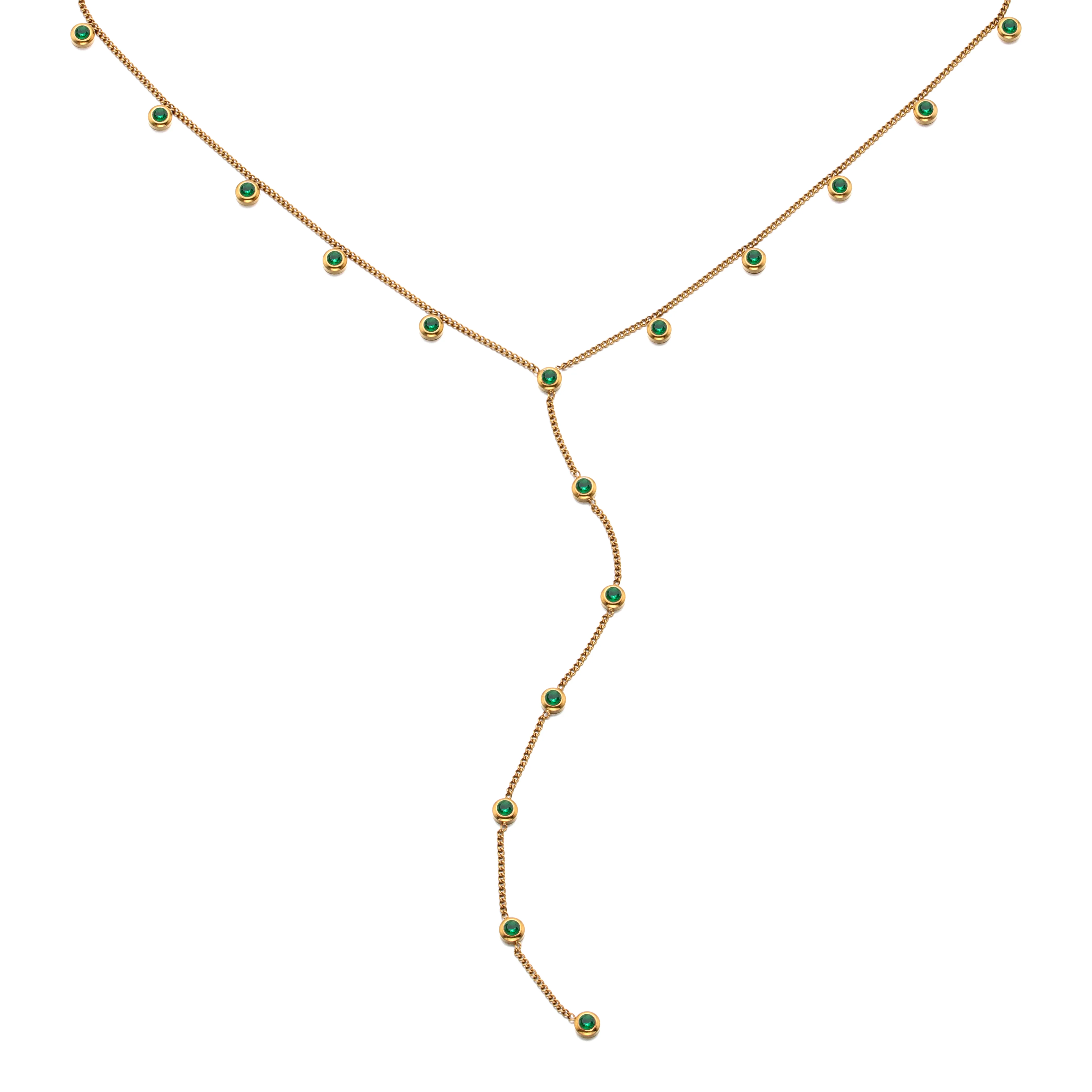 India Gold Green Droplet Necklace - Image 2