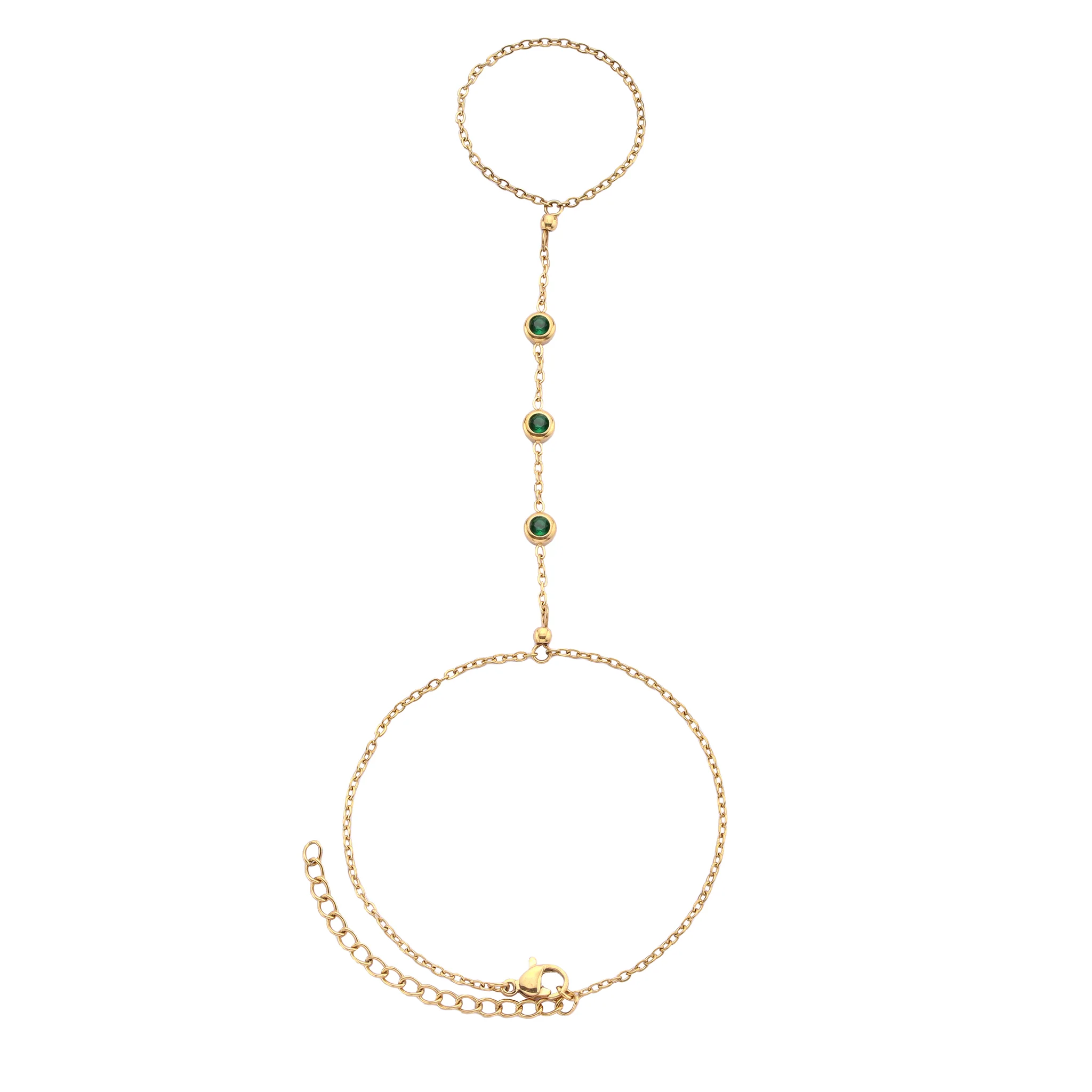 Madeleine Gold Green Hand Chain